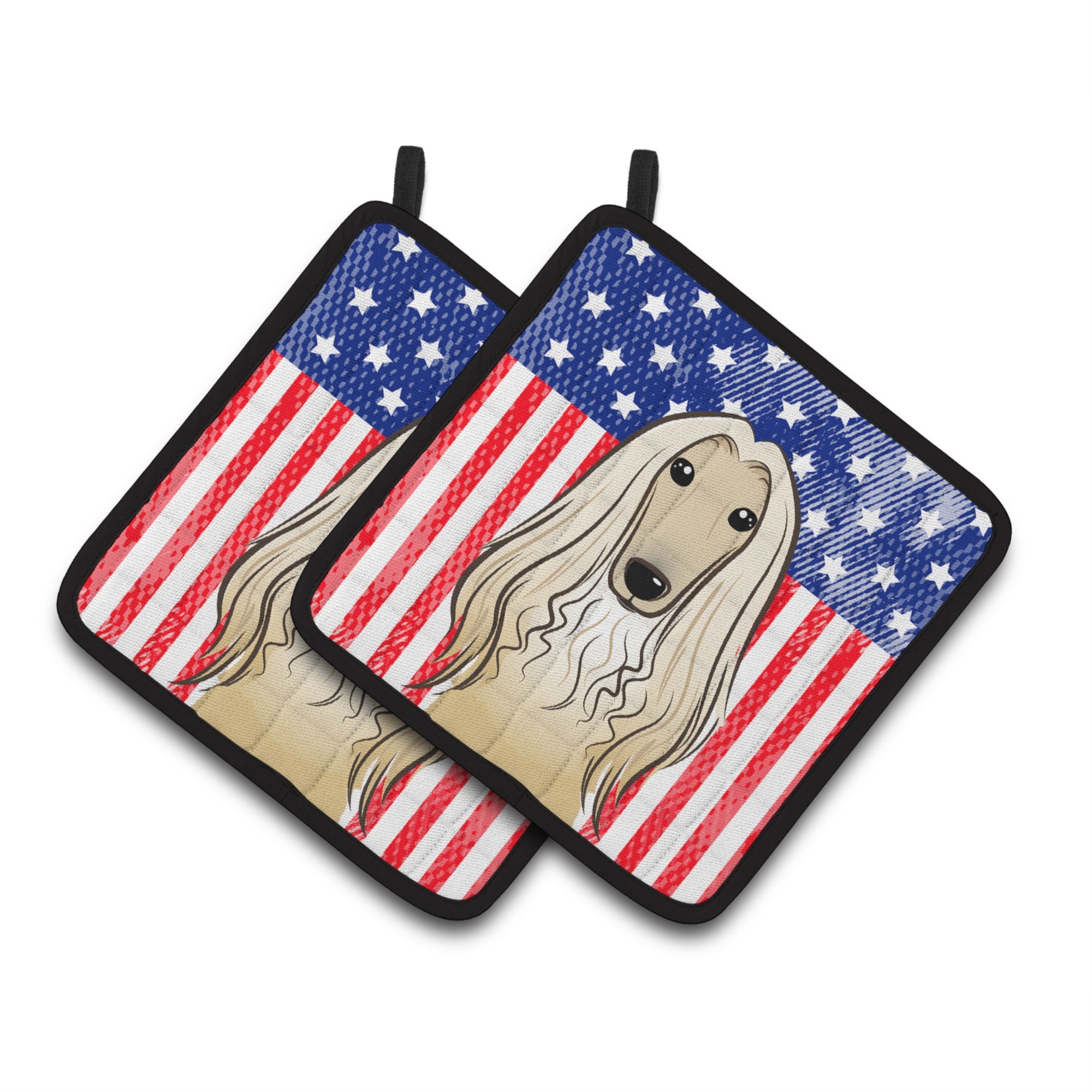 'Caroline'S Treasures American Flag & Afghan Hound Pair Of Pot Holders Bb2174Pthd, 7.5Hx7.5W, Multicolor''