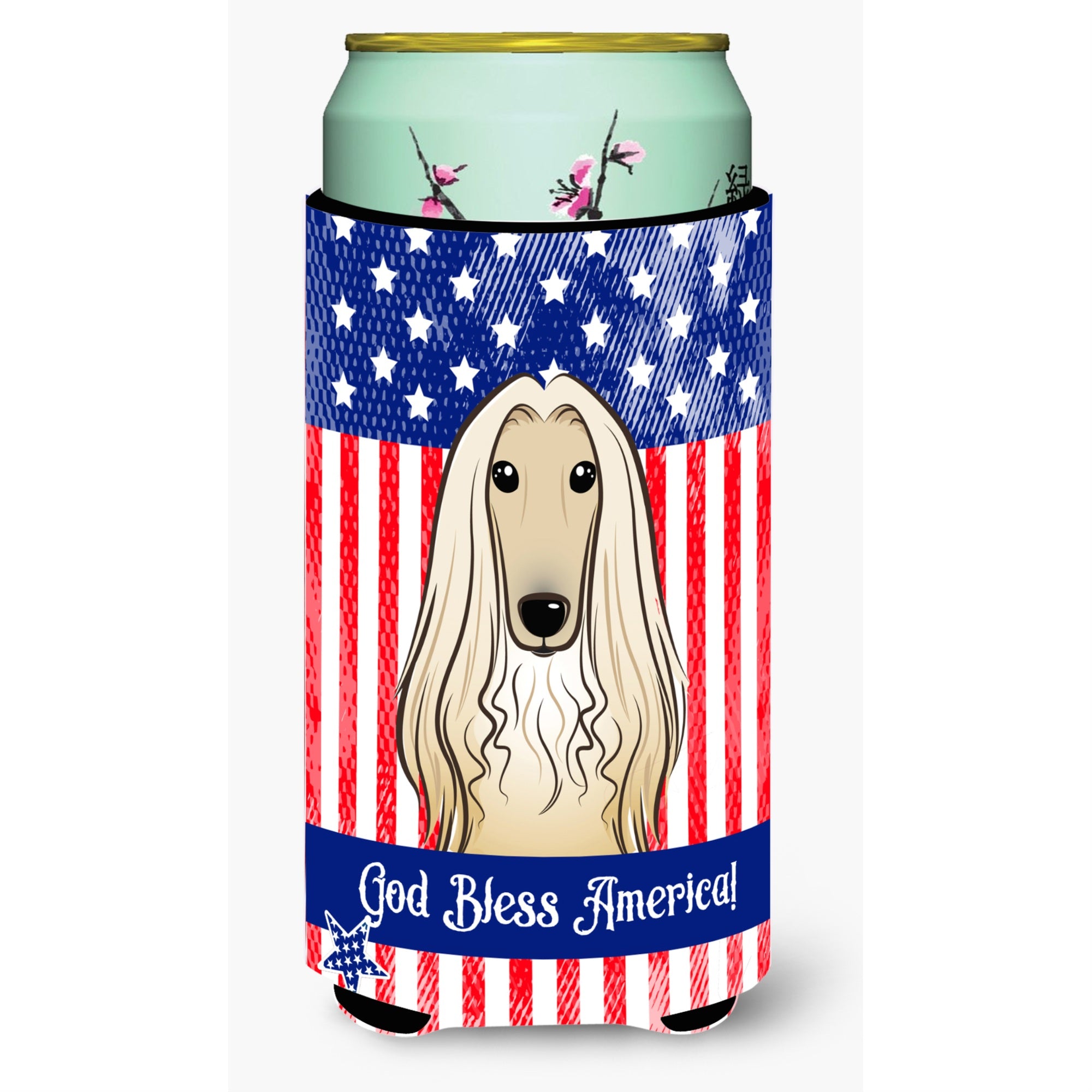 'Caroline'S Treasures Bb2174Tbc ''''God Bless American Flag With Afghan Hound'''' Tall Boy Hugger Koozie, Multicolor''
