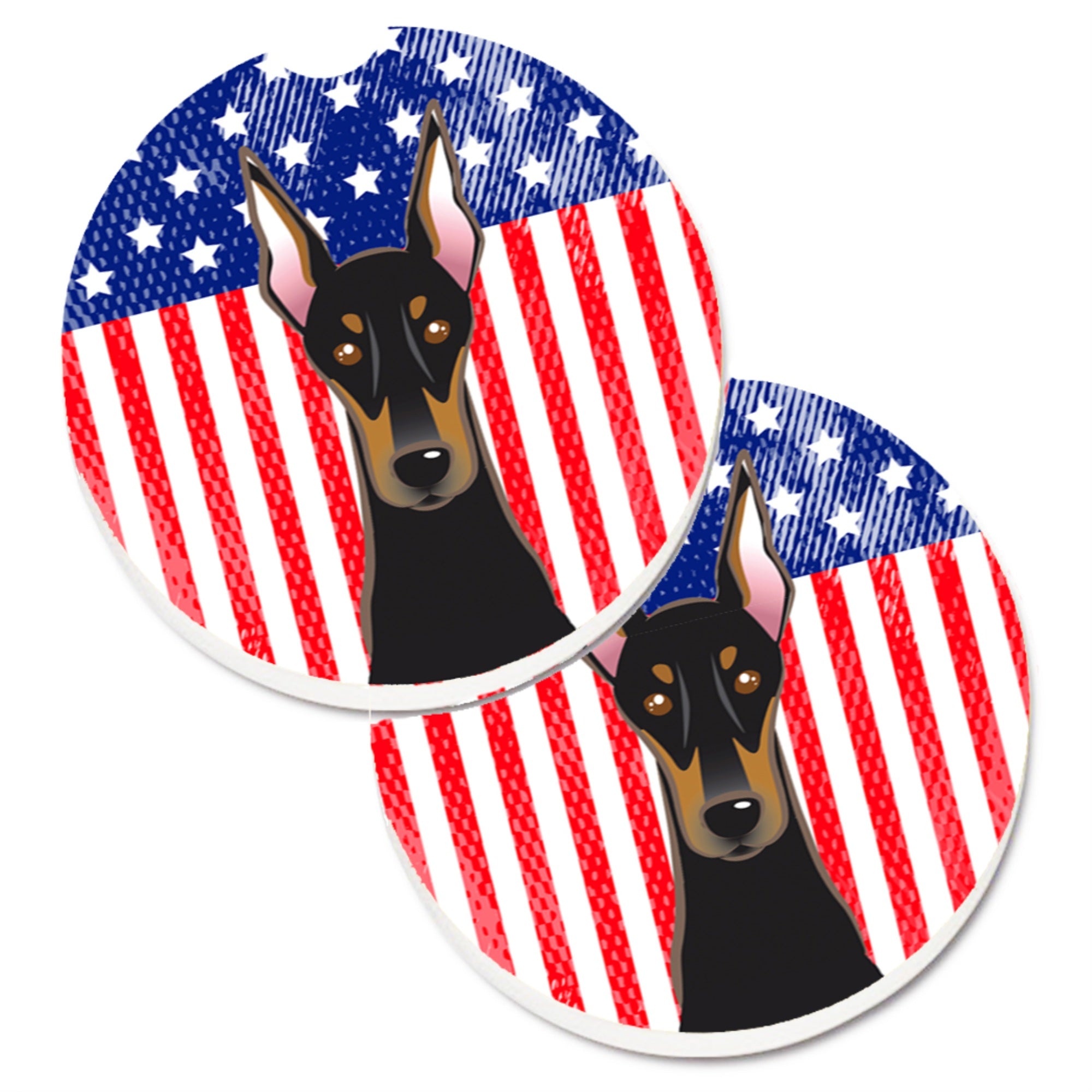'Caroline'S Treasures American Flag & Doberman Set Of 2 Cup Holder Car Coasters Bb2175Carc, 2.56, Multicolor''