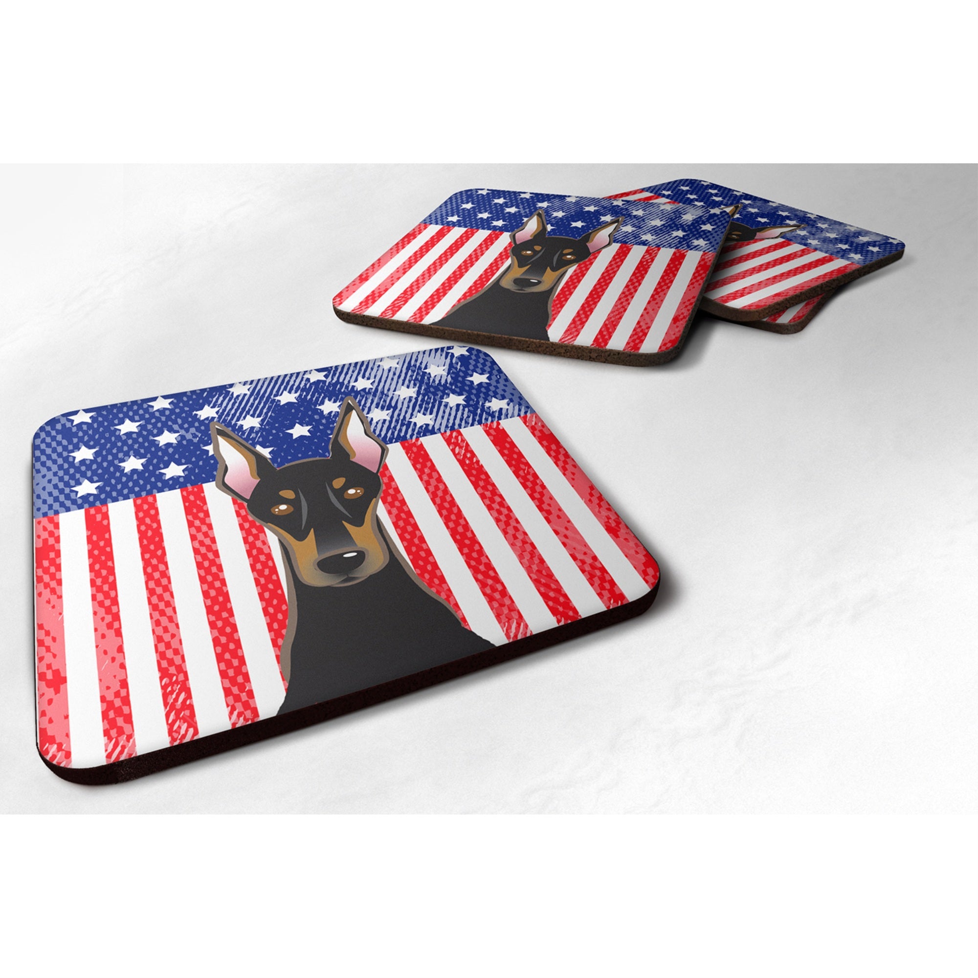 'Caroline'S Treasures Bb2175Fc American Flag And Doberman Foam Coaster (Set Of 4), 3.5'''', Multicolor''