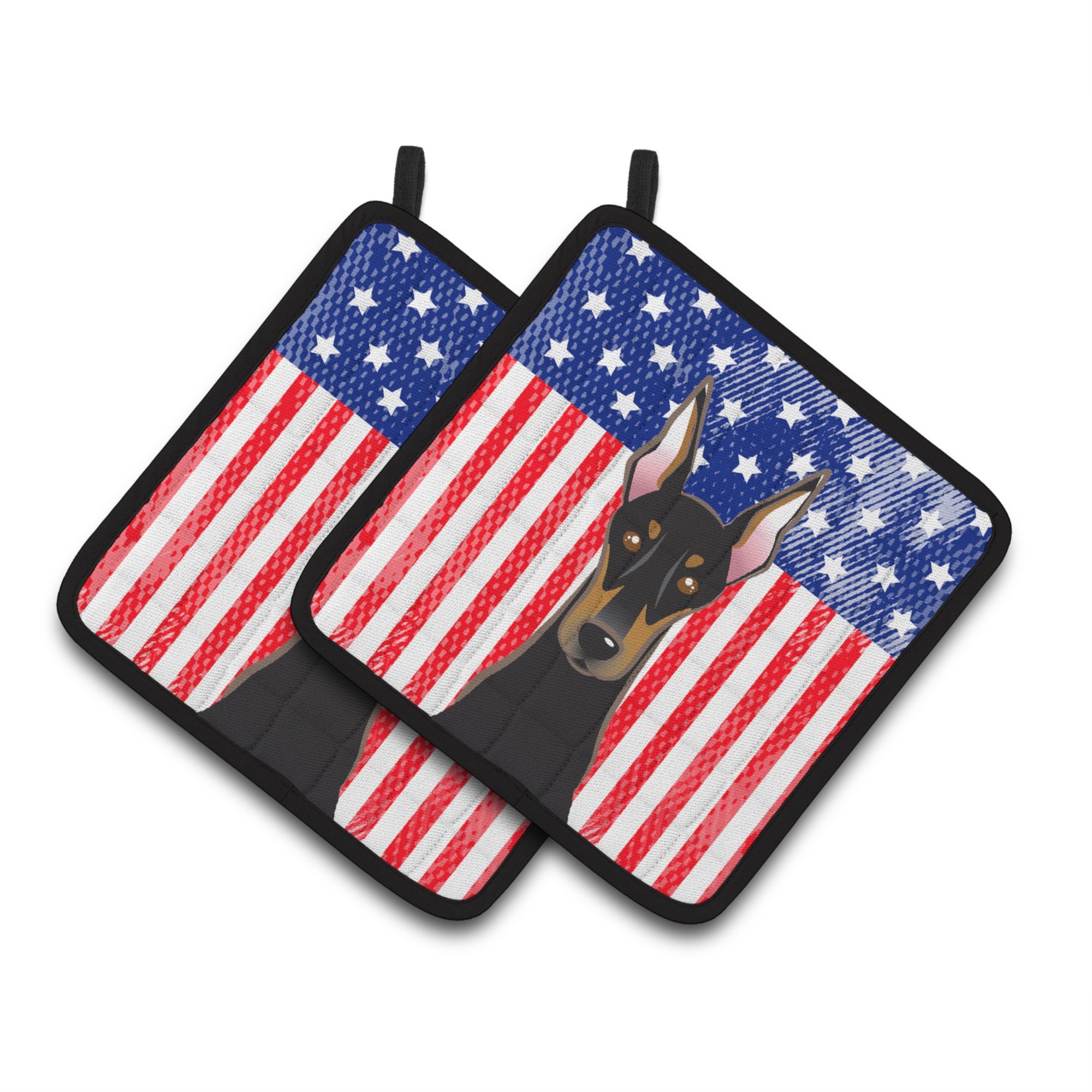 'Caroline'S Treasures American Flag & Doberman Pair Of Pot Holders Bb2175Pthd, 7.5Hx7.5W, Multicolor''