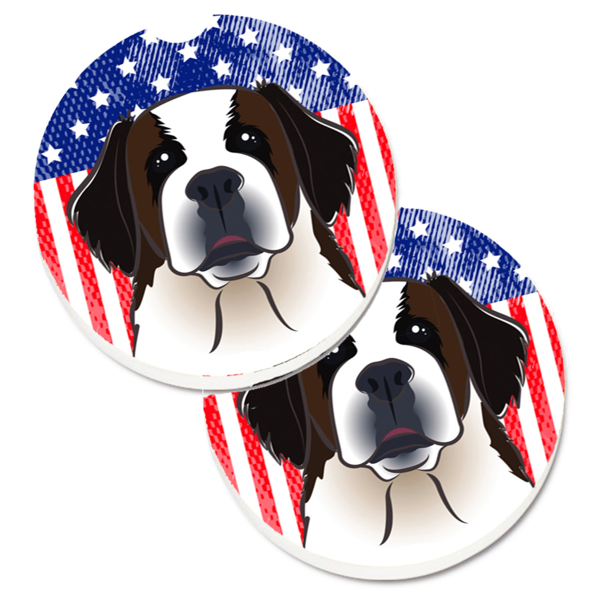'Caroline'S Treasures American Flag & Saint Bernard Set Of 2 Cup Holder Car Coasters Bb2176Carc, 2.56, Multicolor''