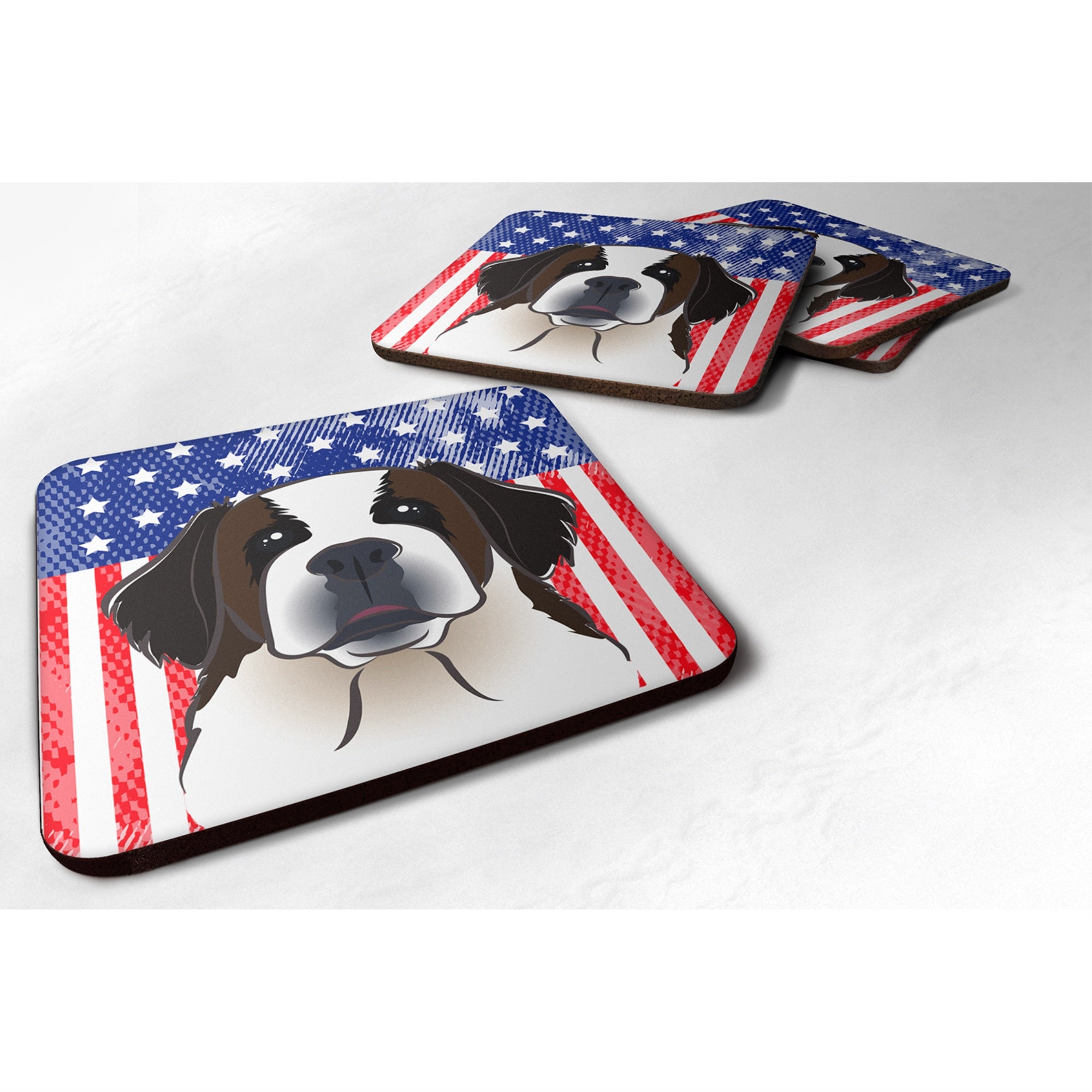 'Caroline'S Treasures Bb2176Fc American Flag And Saint Bernard Foam Coaster (Set Of 4), 3.5'''', Multicolor''