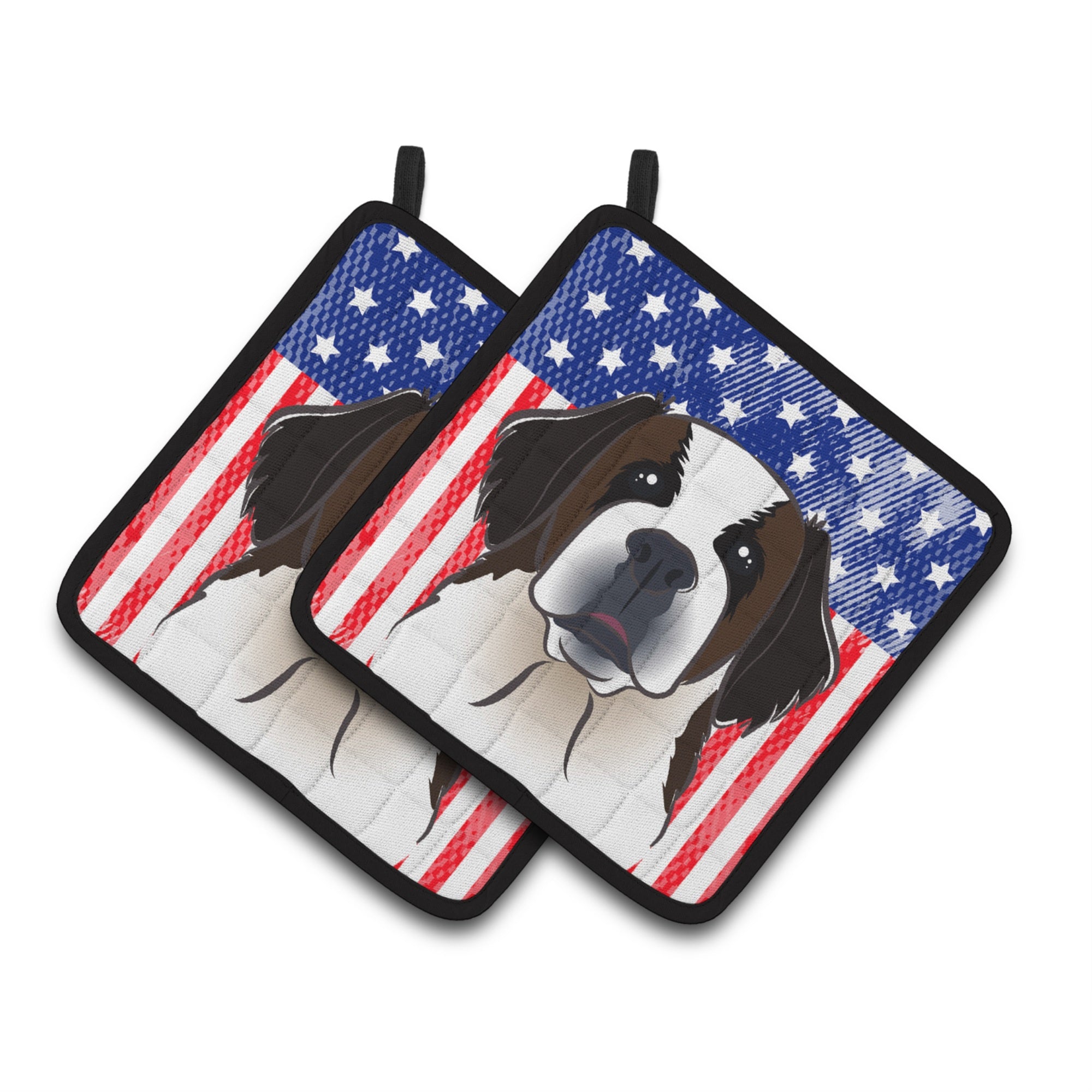 'Caroline'S Treasures American Flag & Saint Bernard Pair Of Pot Holders Bb2176Pthd, 7.5Hx7.5W, Multicolor''