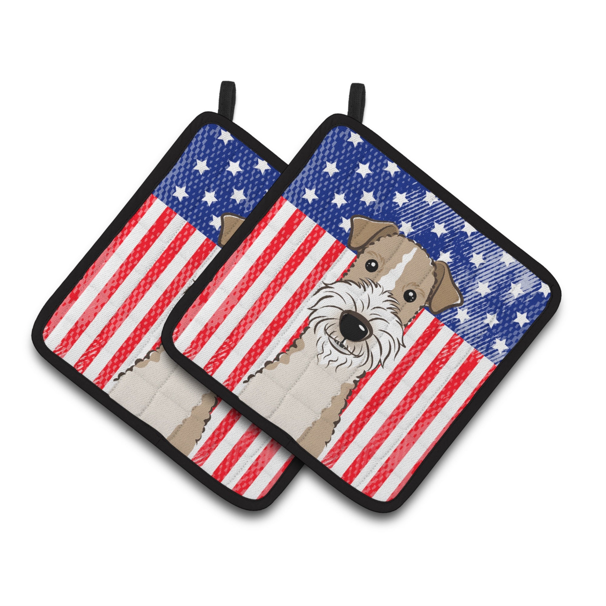 'Caroline'S Treasures American Flag & Wire Haired Fox Terrier Pair Of Pot Holders Bb2177Pthd, 7.5Hx7.5W, Multicolor''