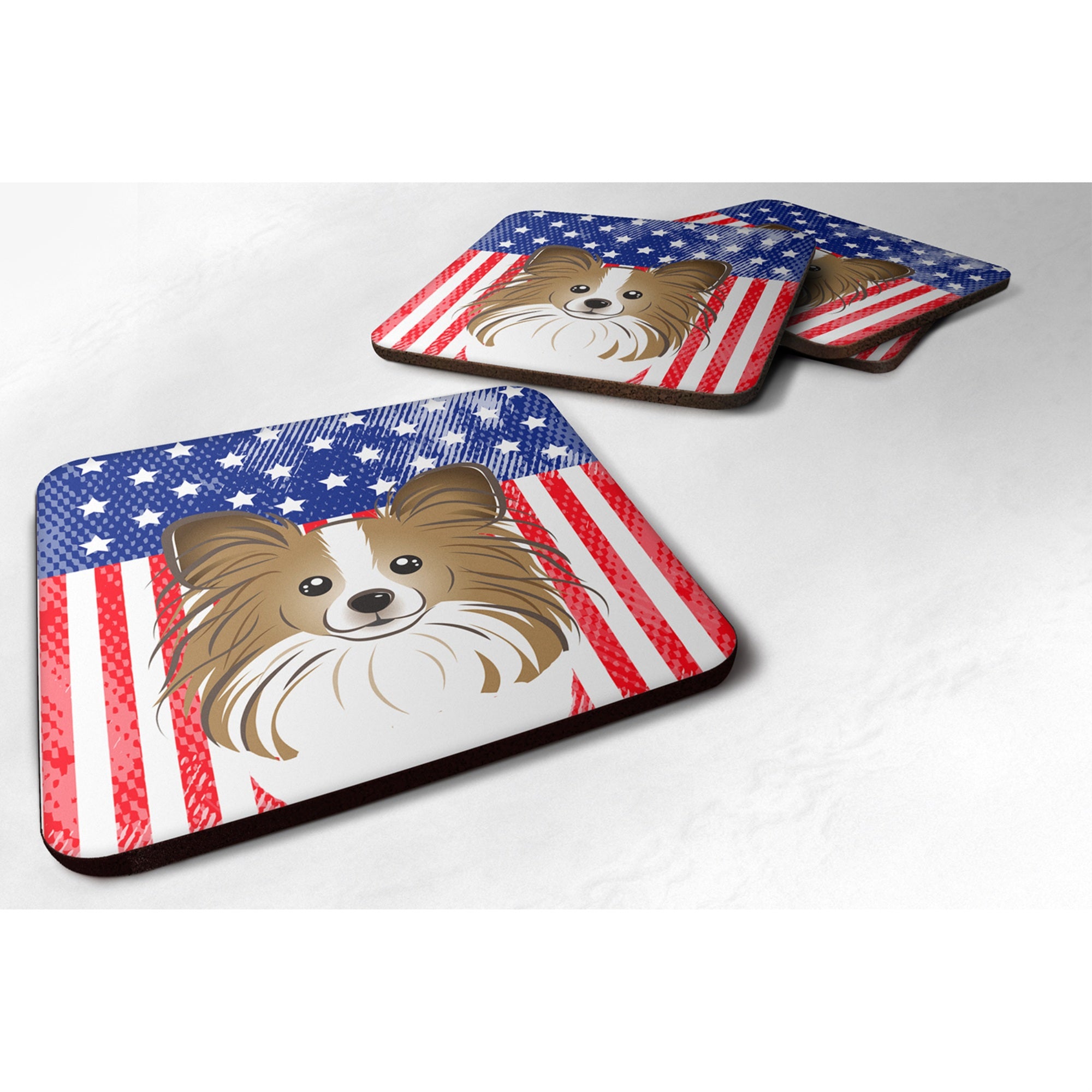 'Caroline'S Treasures Bb2178Fc American Flag And Papillion Foam Coaster (Set Of 4), 3.5'''', Multicolor''