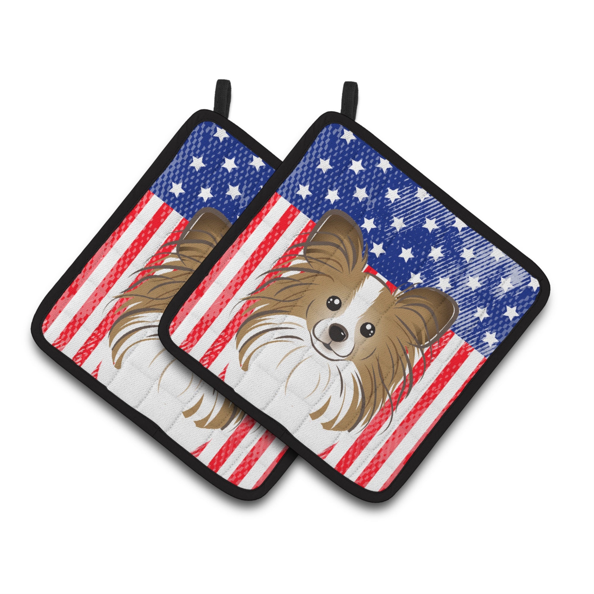 'Caroline'S Treasures American Flag & Papillon Pair Of Pot Holders Bb2178Pthd, 7.5Hx7.5W, Multicolor''
