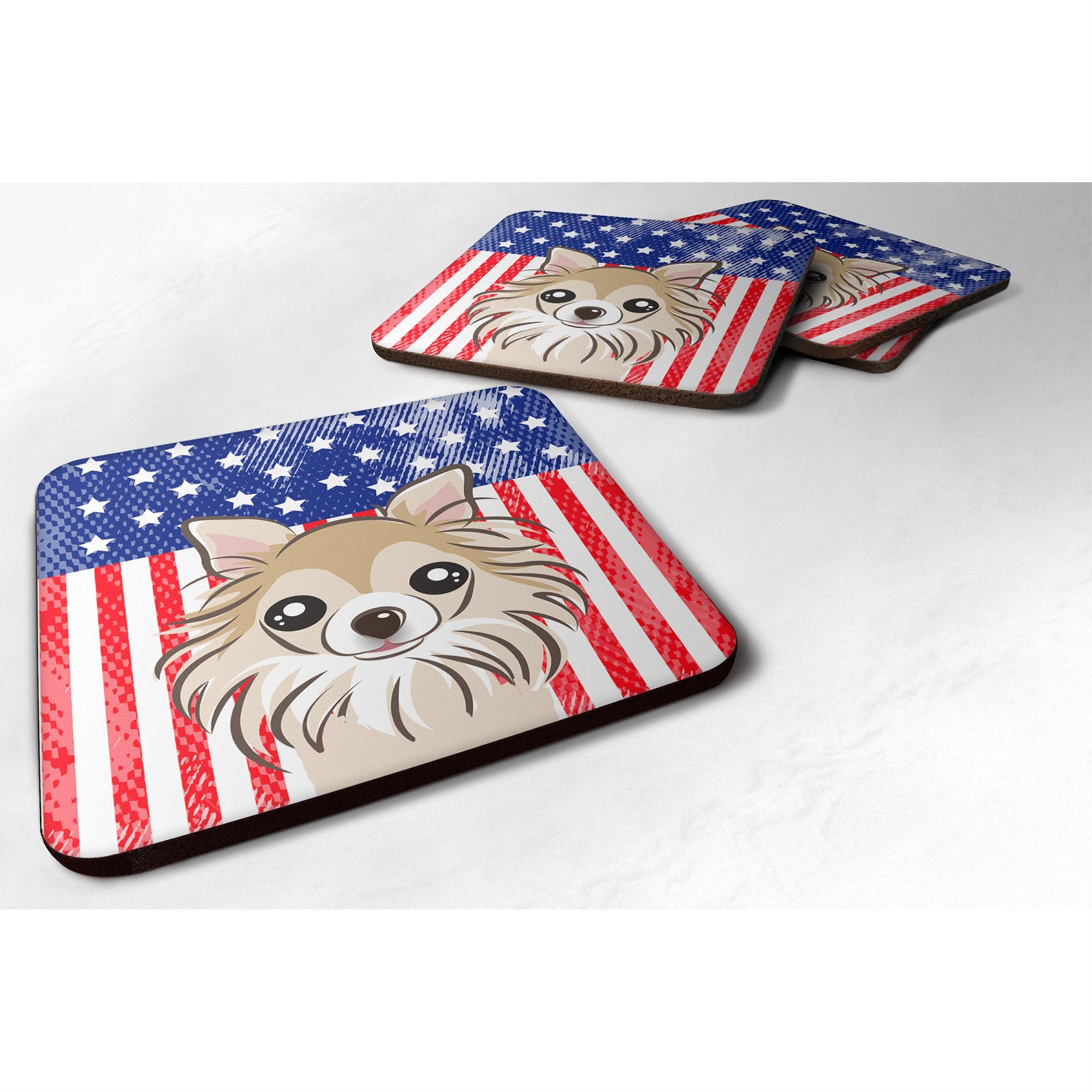'Caroline'S Treasures Bb2181Fc American Flag And Chihuahua Foam Coaster (Set Of 4), 3.5'''', Multicolor''