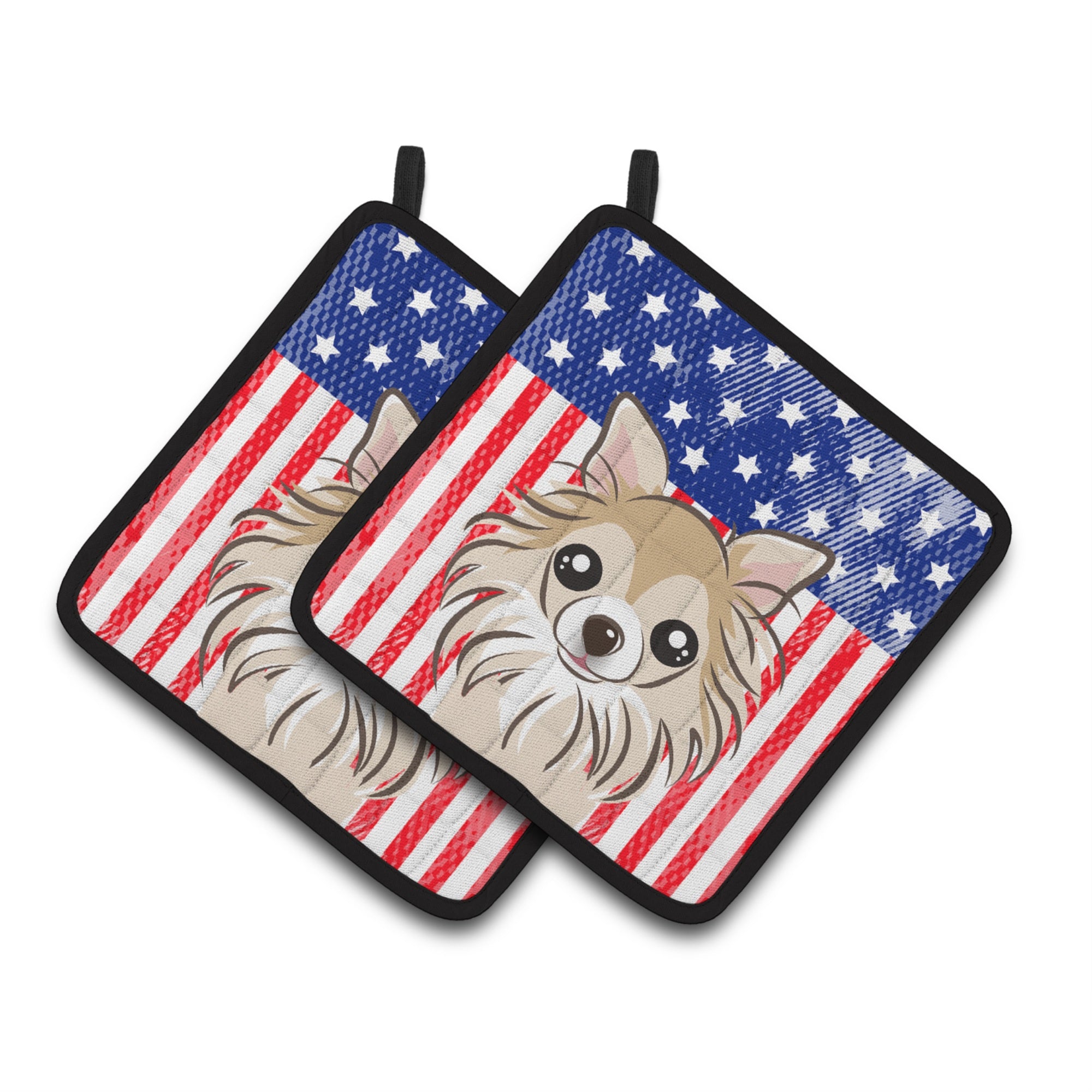 'Caroline'S Treasures American Flag & Chihuahua Pair Of Pot Holders Bb2181Pthd, 7.5Hx7.5W, Multicolor''