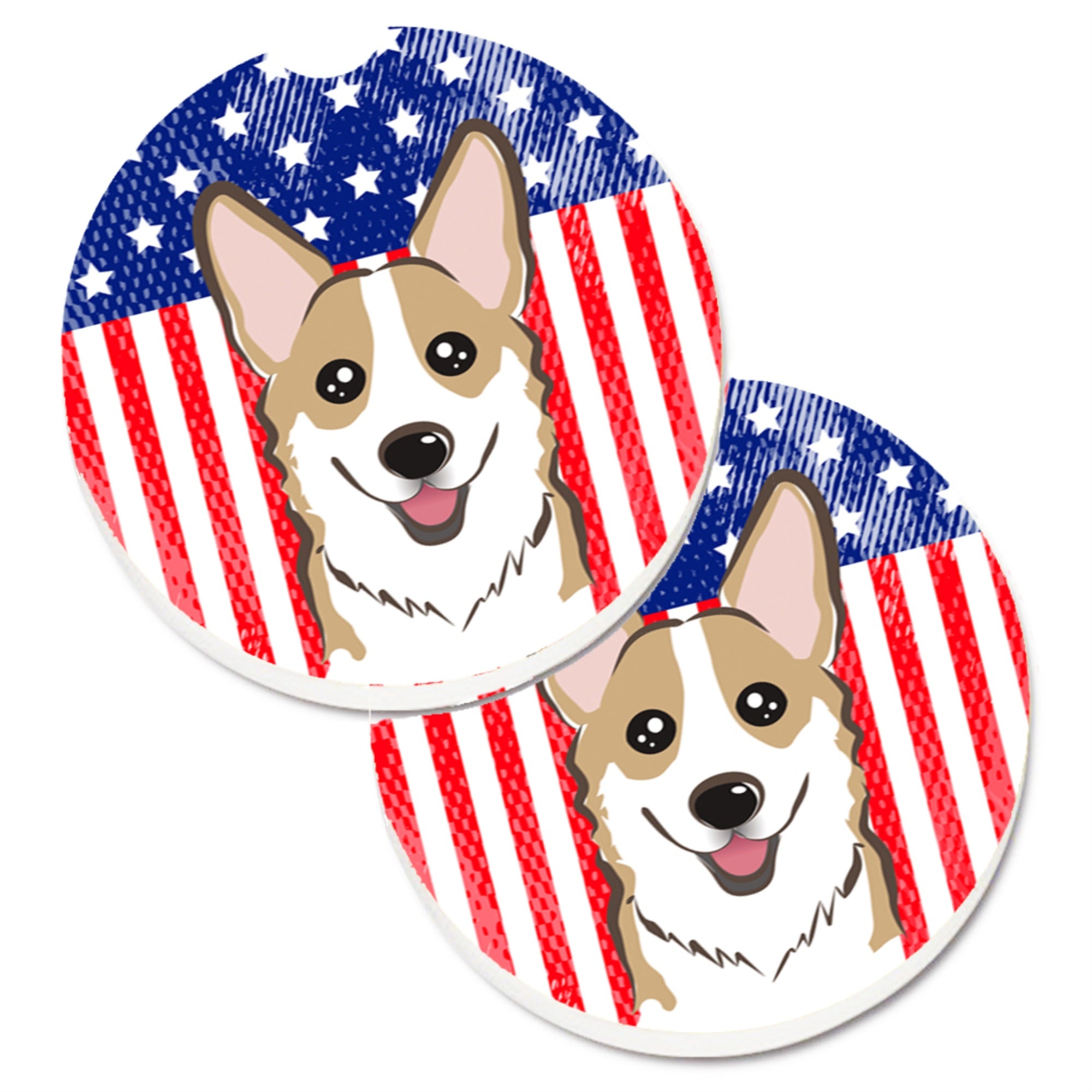 'Caroline'S Treasures American Flag & Sable Corgi Set Of 2 Cup Holder Car Coasters Bb2183Carc, 2.56, Multicolor''