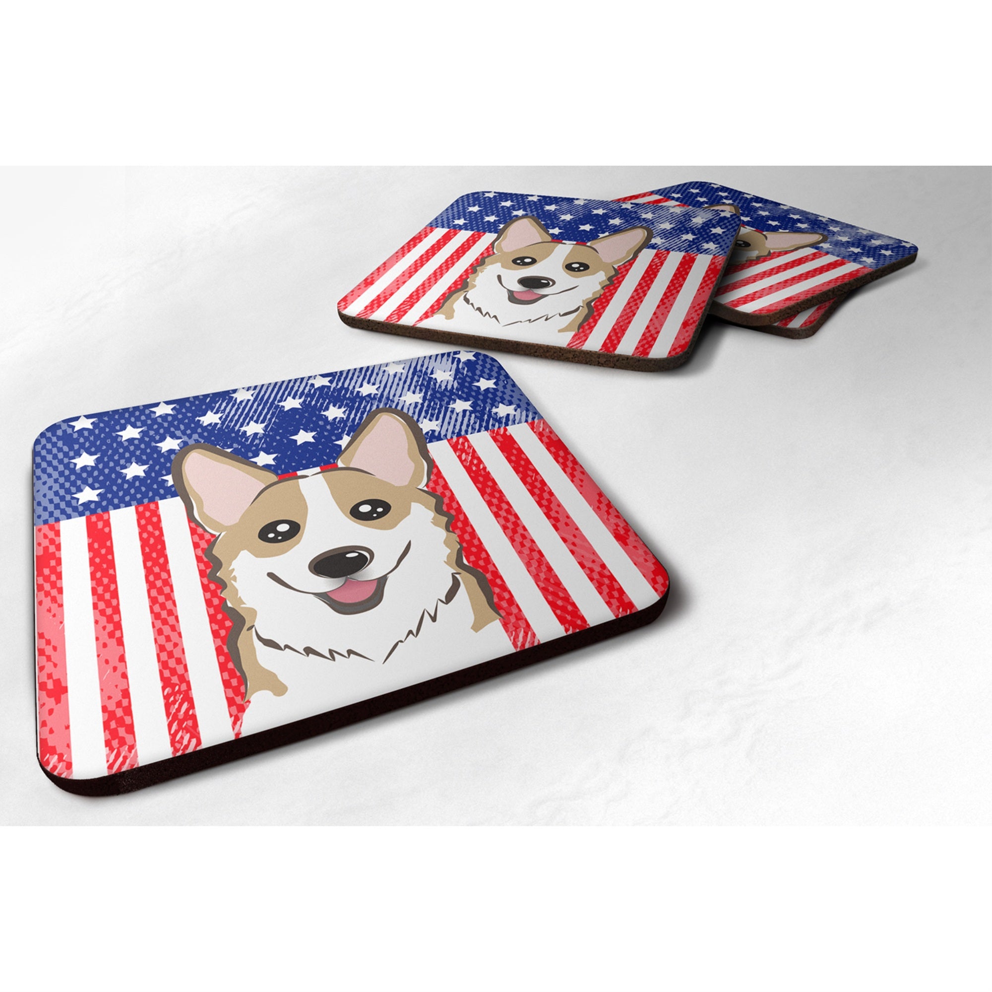 'Caroline'S Treasures Bb2183Fc American Flag And Sable Corgi Foam Coaster (Set Of 4), 3.5'''', Multicolor''