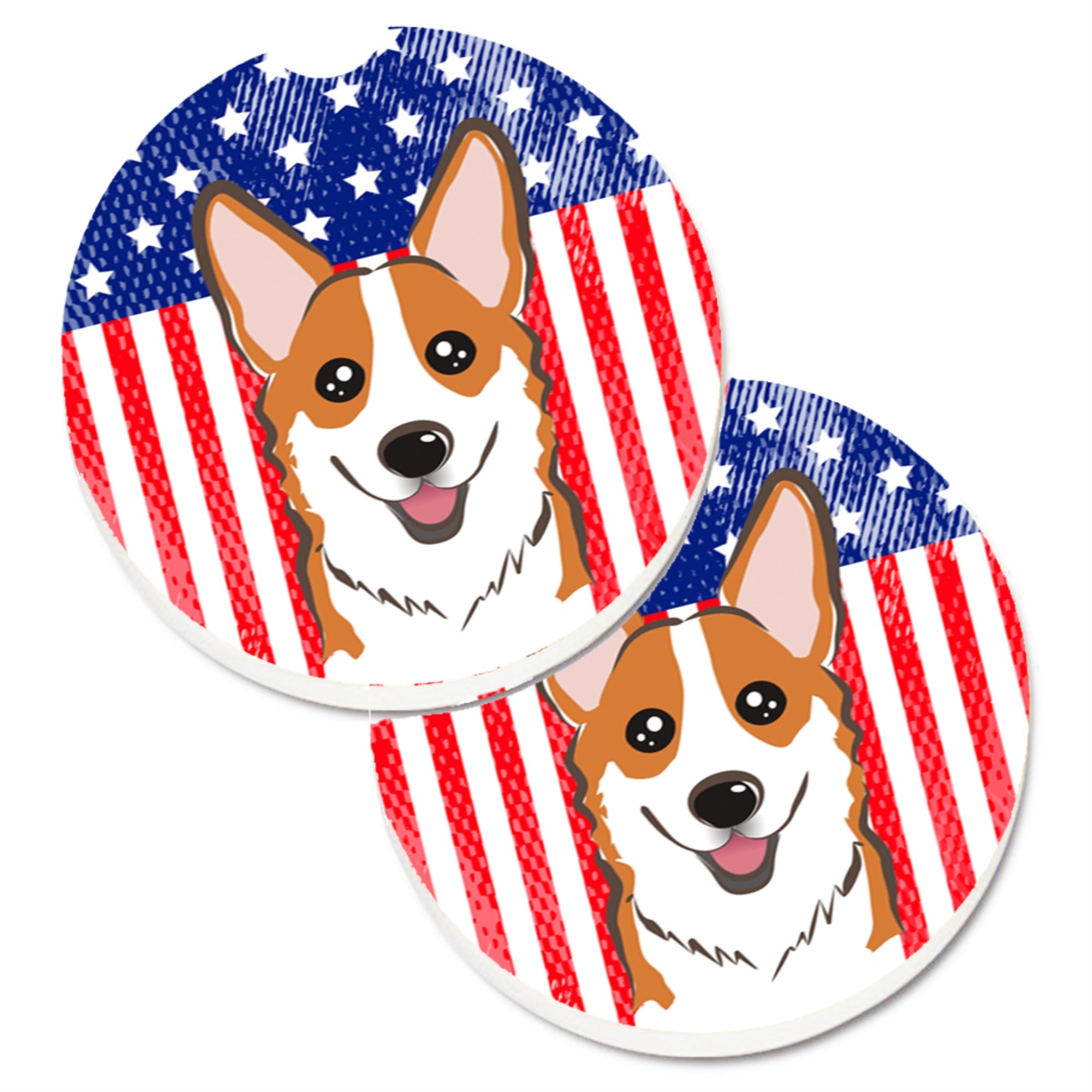 'Caroline'S Treasures American Flag & Red Corgi Set Of 2 Cup Holder Car Coasters Bb2184Carc, 2.56, Multicolor''