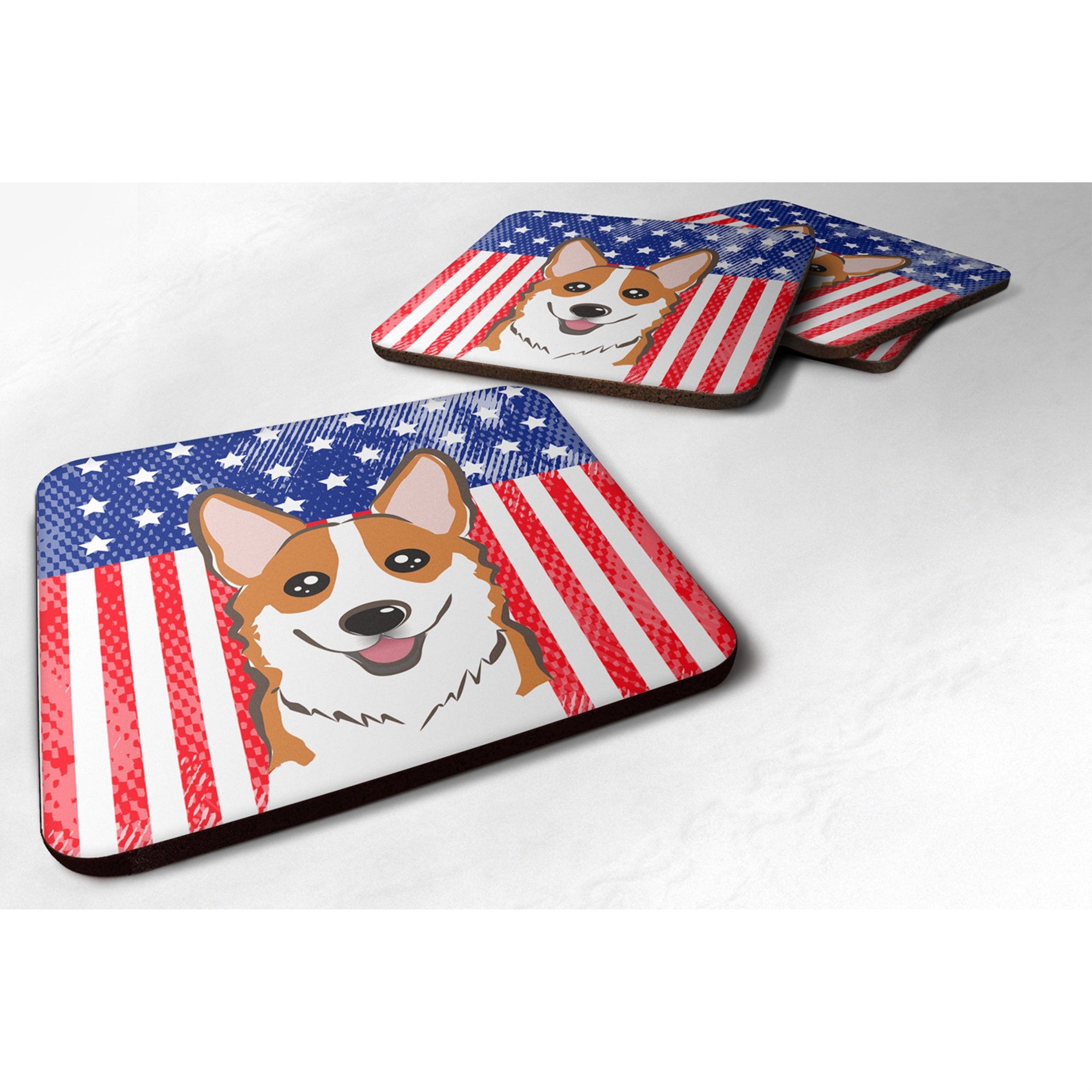 'Caroline'S Treasures Bb2184Fc American Flag And Red Corgi Foam Coaster (Set Of 4), 3.5'''', Multicolor''