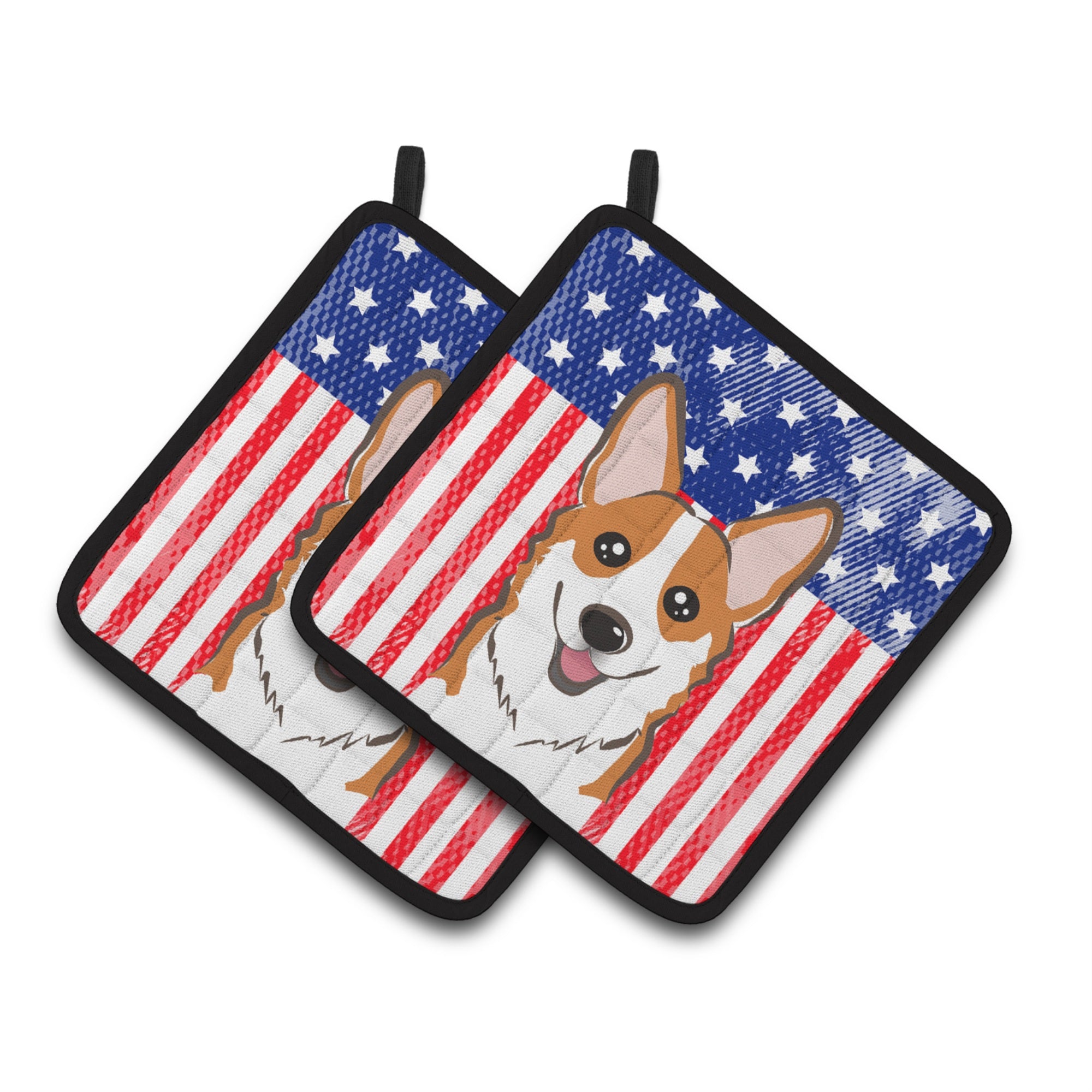 'Caroline'S Treasures American Flag & Red Corgi Pair Of Pot Holders Bb2184Pthd, 7.5Hx7.5W, Multicolor''