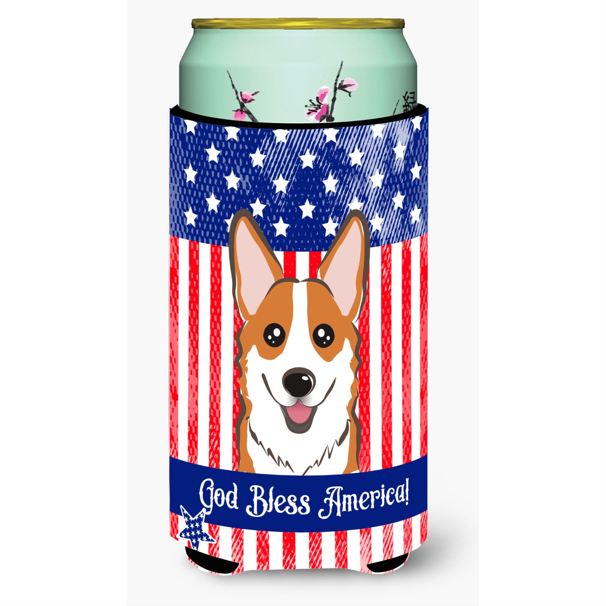 'Caroline'S Treasures Bb2184Tbc ''''God Bless American Flag With Red Corgi'''' Tall Boy Hugger Koozie, Multicolor''