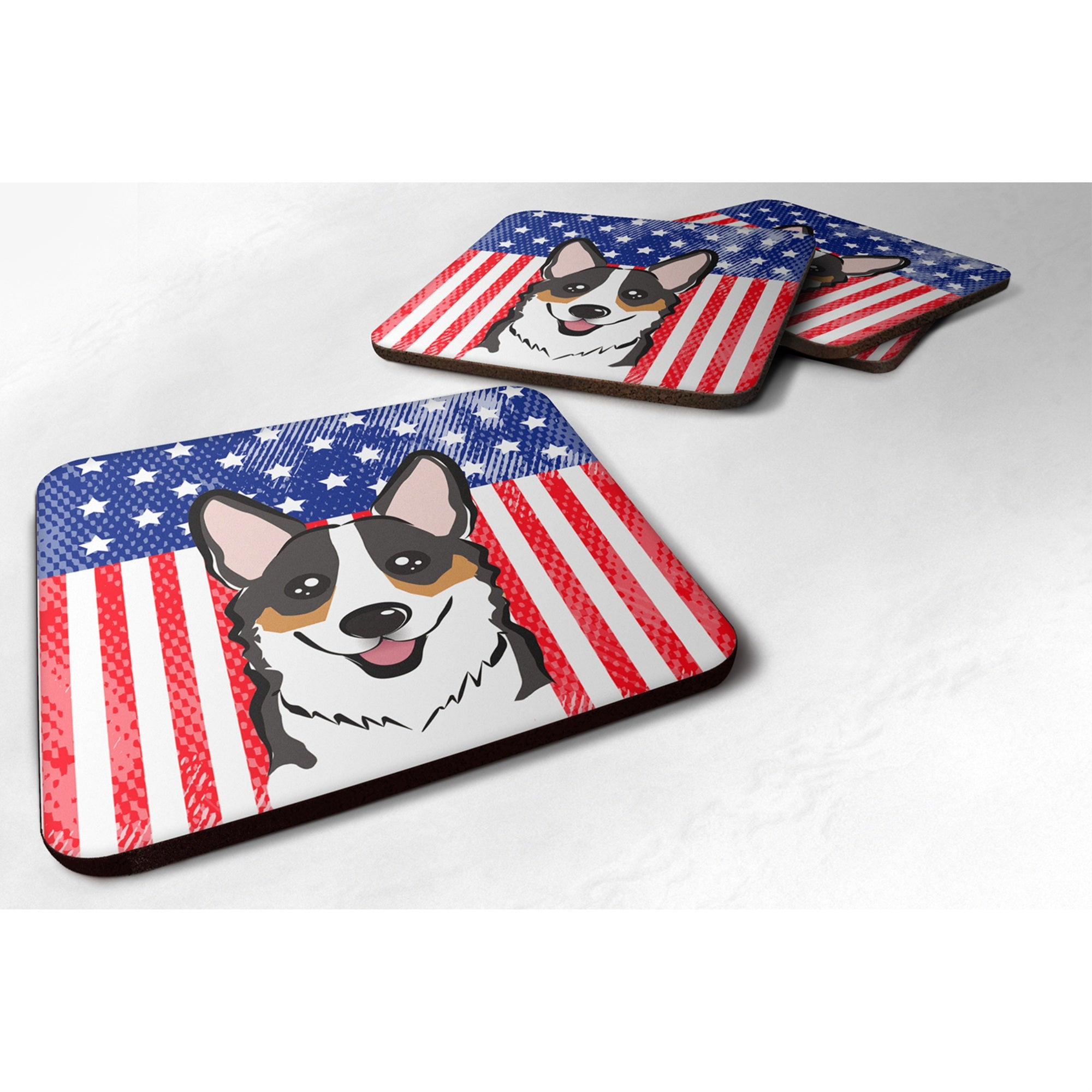 'Caroline'S Treasures Bb2185Fc American Flag And Tricolor Corgi Foam Coaster (Set Of 4), 3.5'''', Multicolor''