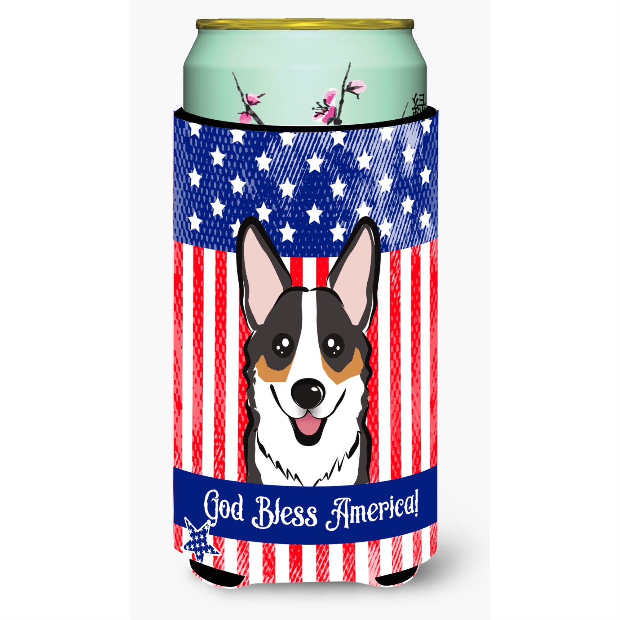 'Caroline'S Treasures Bb2185Tbc ''''God Bless American Flag With Tricolor Corgi'''' Tall Boy Hugger Koozie, Multicolor''