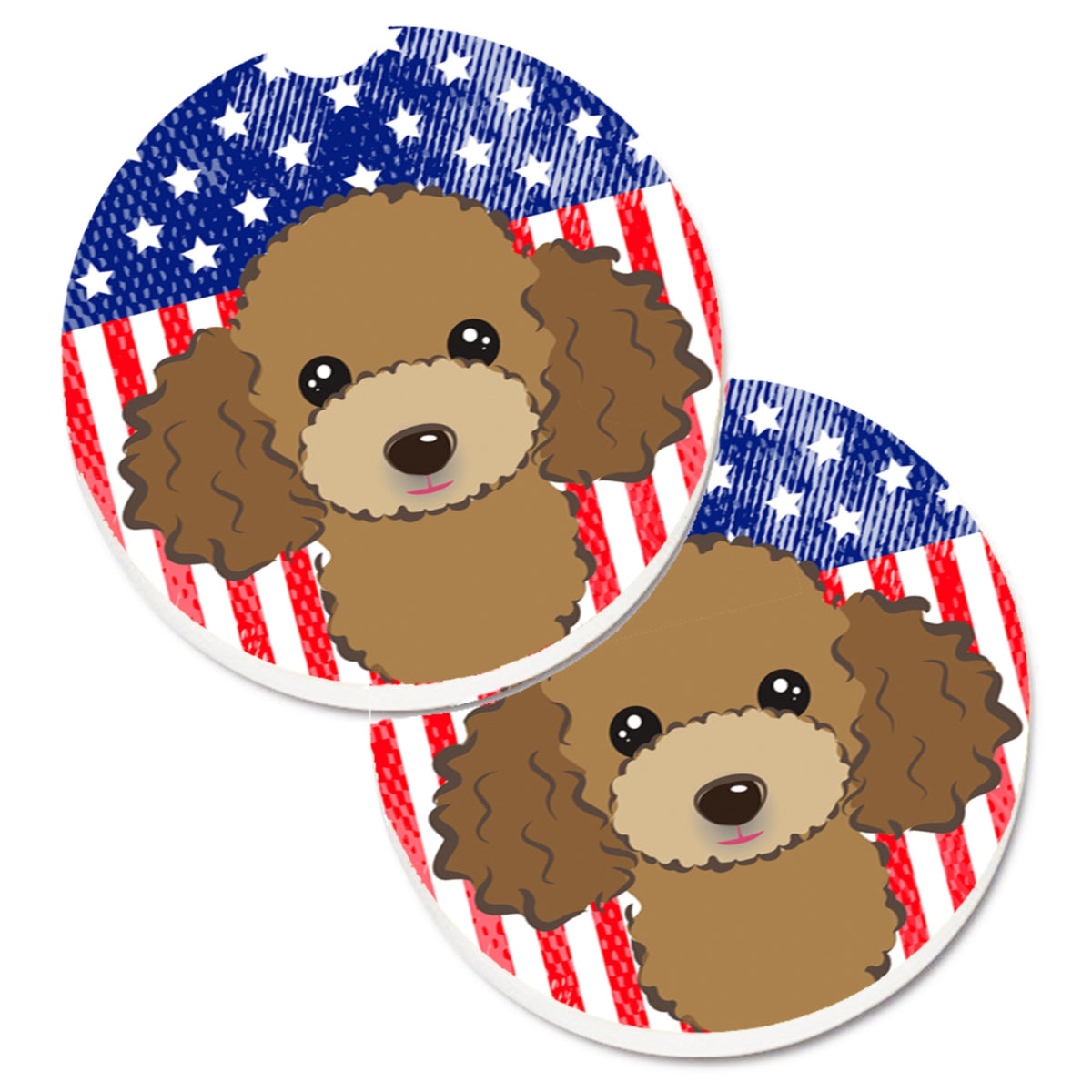 'Caroline'S Treasures American Flag & Chocolate Brown Poodle Set Of 2 Cup Holder Car Coasters Bb2186Carc, 2.56, Multicolor''
