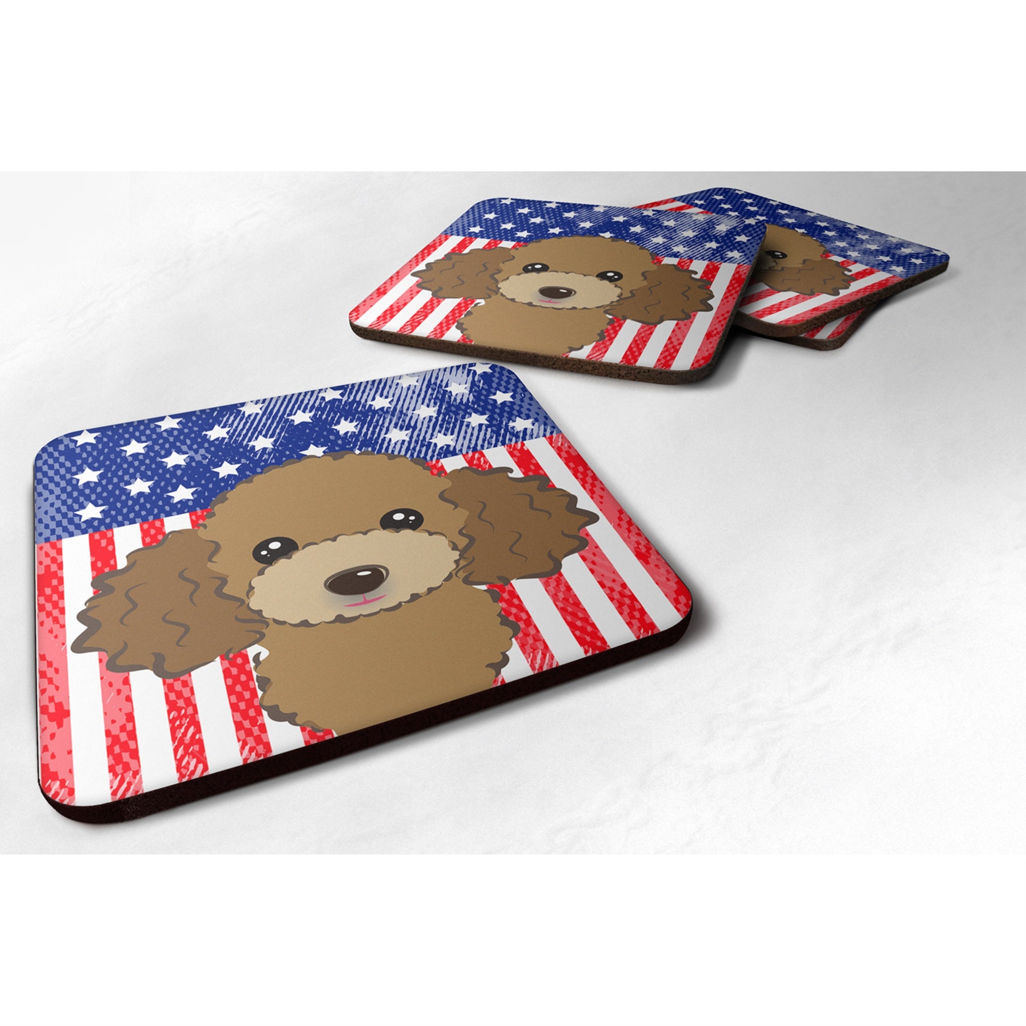 'Caroline'S Treasures Bb2186Fc American Flag And Chocolate Brown Poodle Foam Coaster (Set Of 4), 3.5'''', Multicolor''