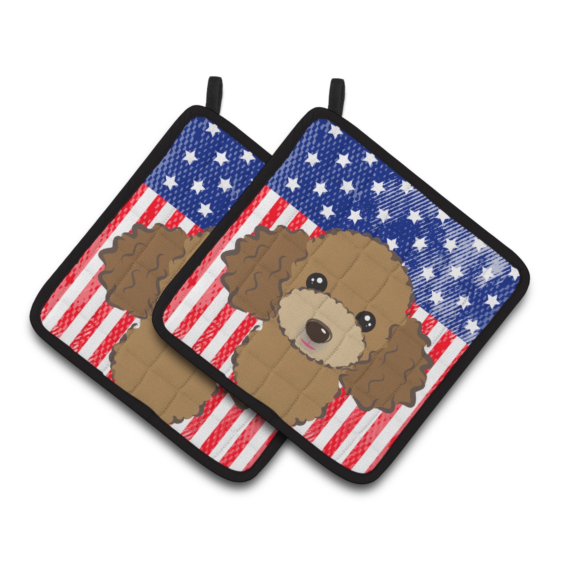 'Caroline'S Treasures American Flag & Chocolate Brown Poodle Pair Of Pot Holders Bb2186Pthd, 7.5Hx7.5W, Multicolor''