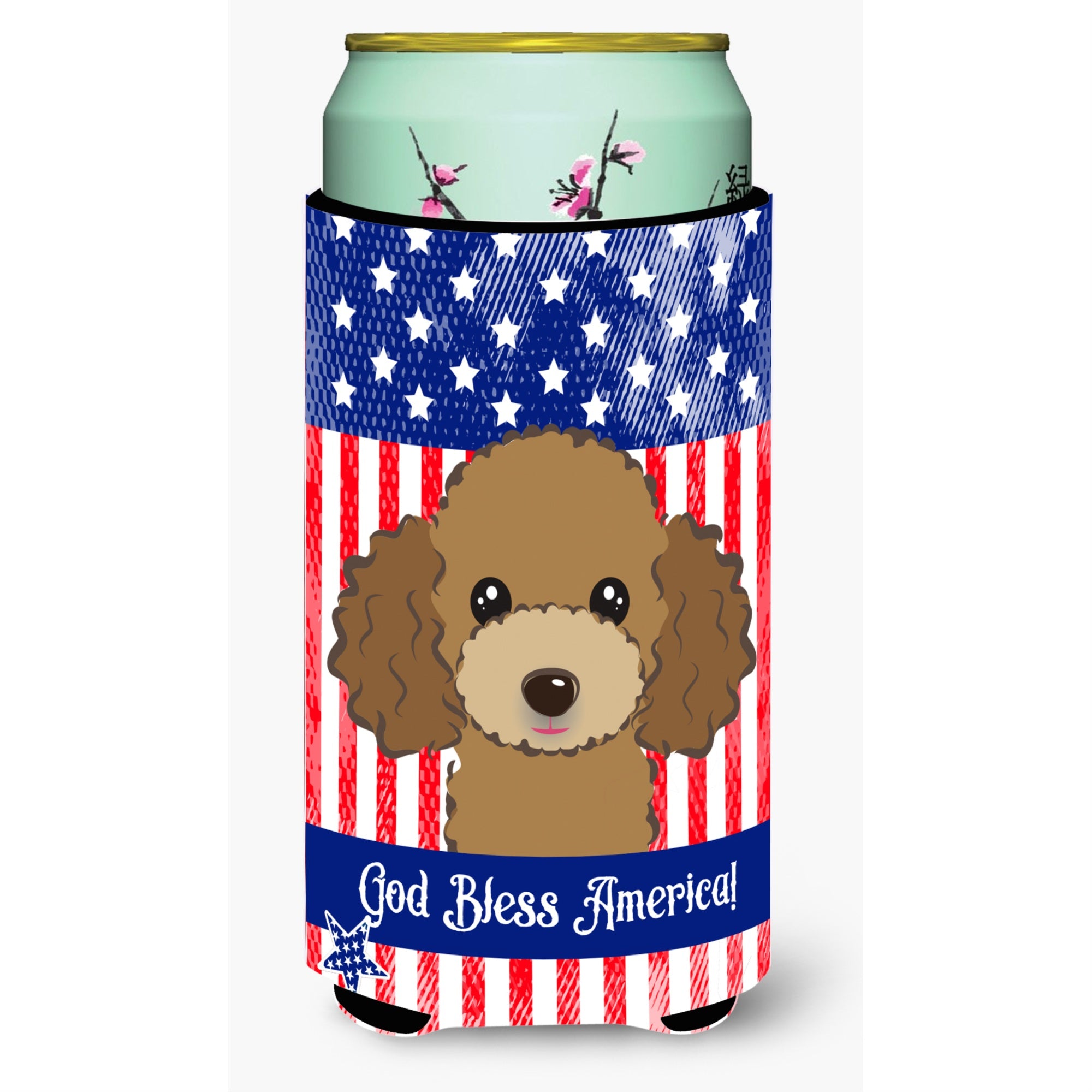 'Caroline'S Treasures Bb2186Tbc ''''God Bless American Flag With Chocolate Brown Poodle'''' Tall Boy Hugger Koozie, Multicolor'