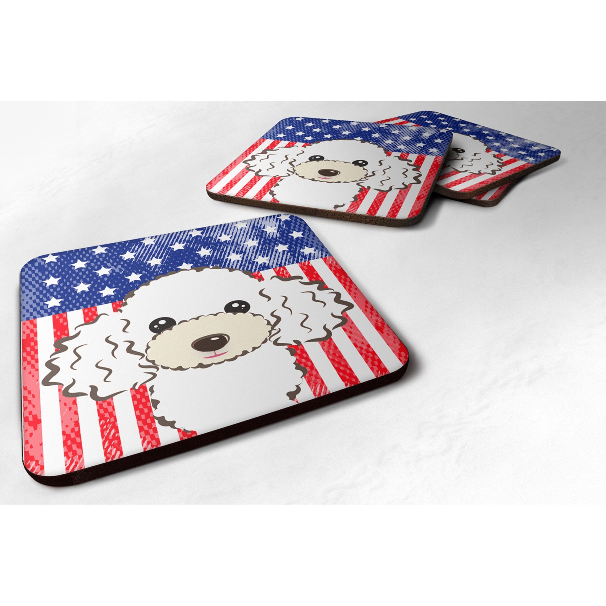 'Caroline'S Treasures Bb2187Fc American Flag And White Poodle Foam Coaster (Set Of 4), 3.5'''', Multicolor''