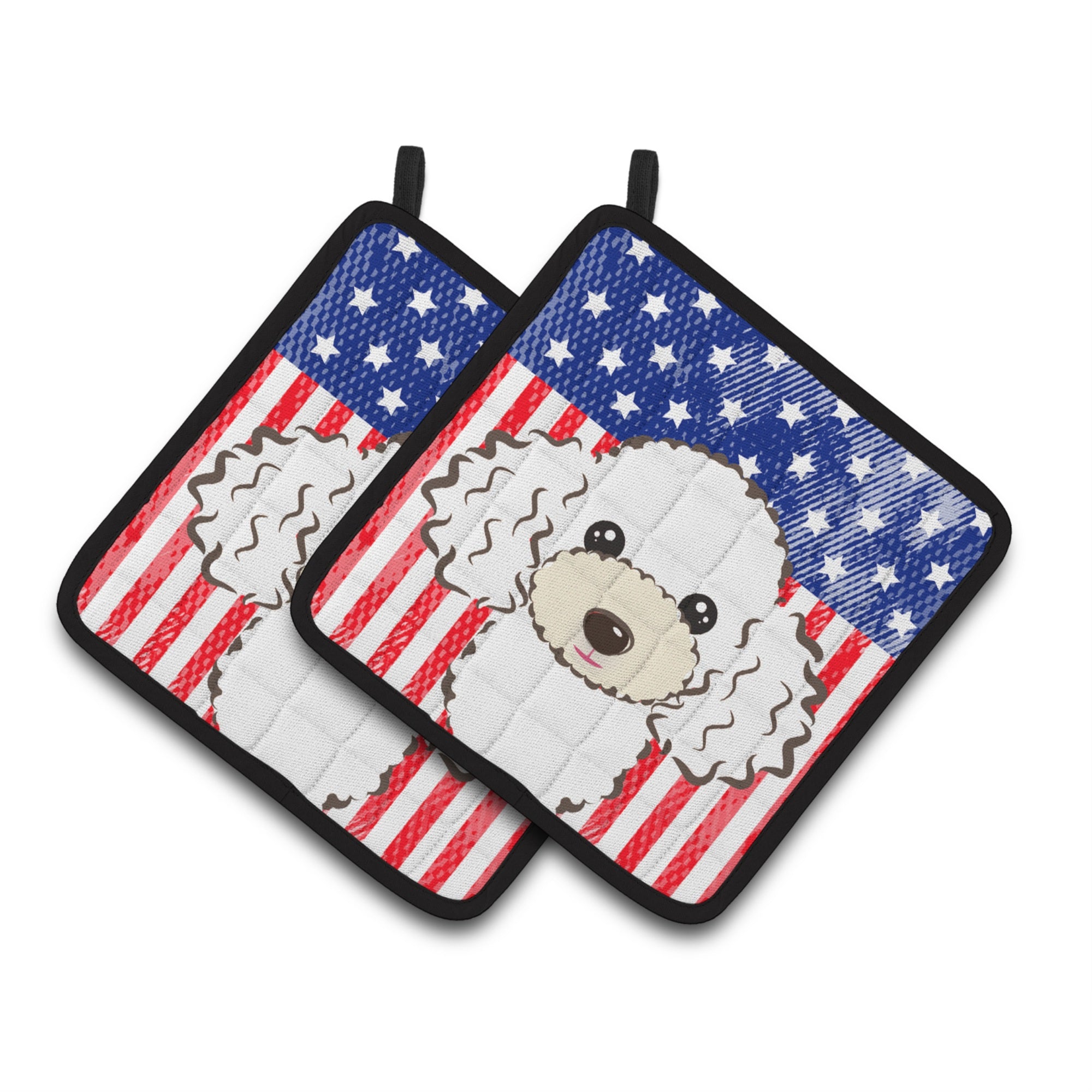 'Caroline'S Treasures American Flag & White Poodle Pair Of Pot Holders Bb2187Pthd, 7.5Hx7.5W, Multicolor''