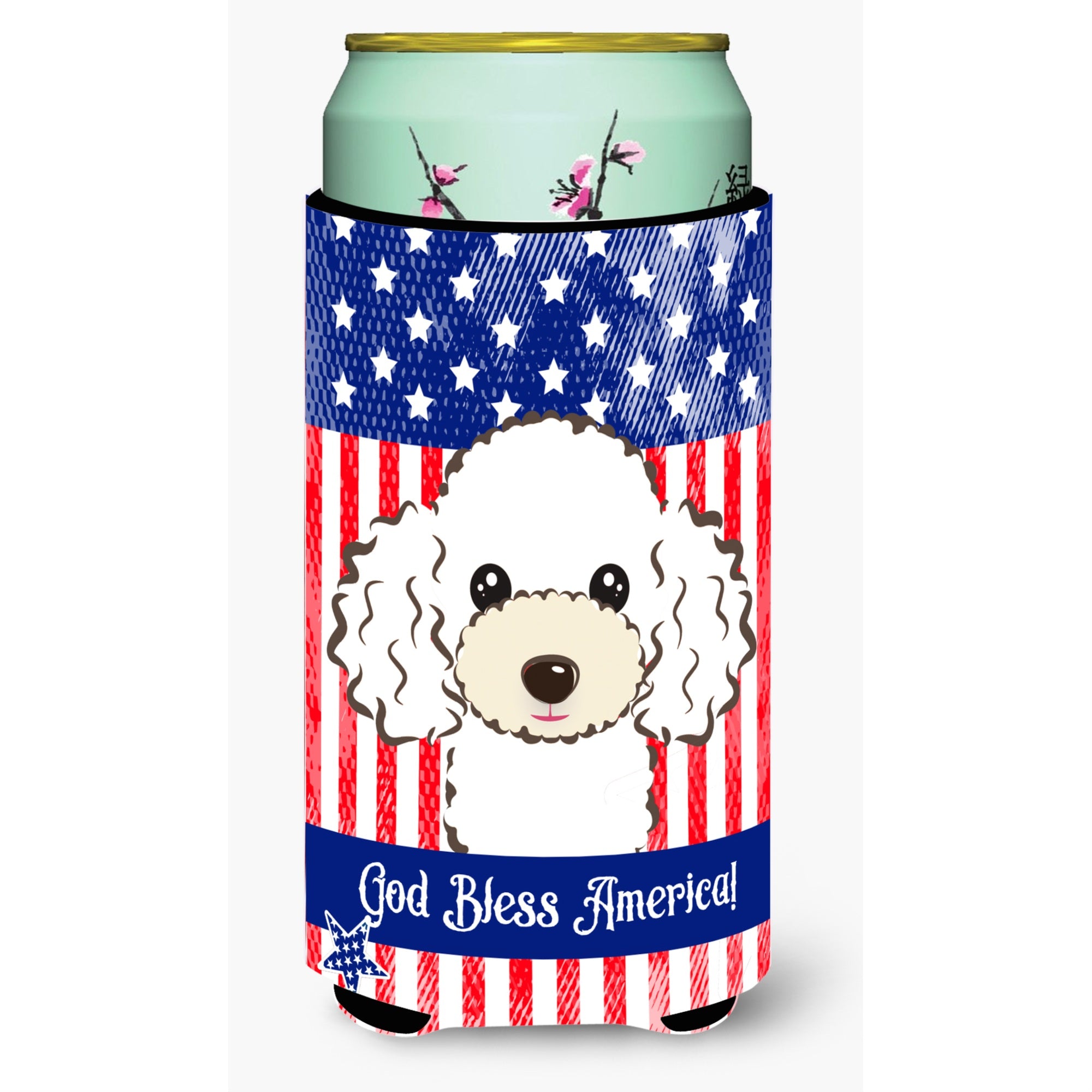 'Caroline'S Treasures Bb2187Tbc ''''God Bless American Flag With White Poodle'''' Tall Boy Hugger Koozie, Multicolor''