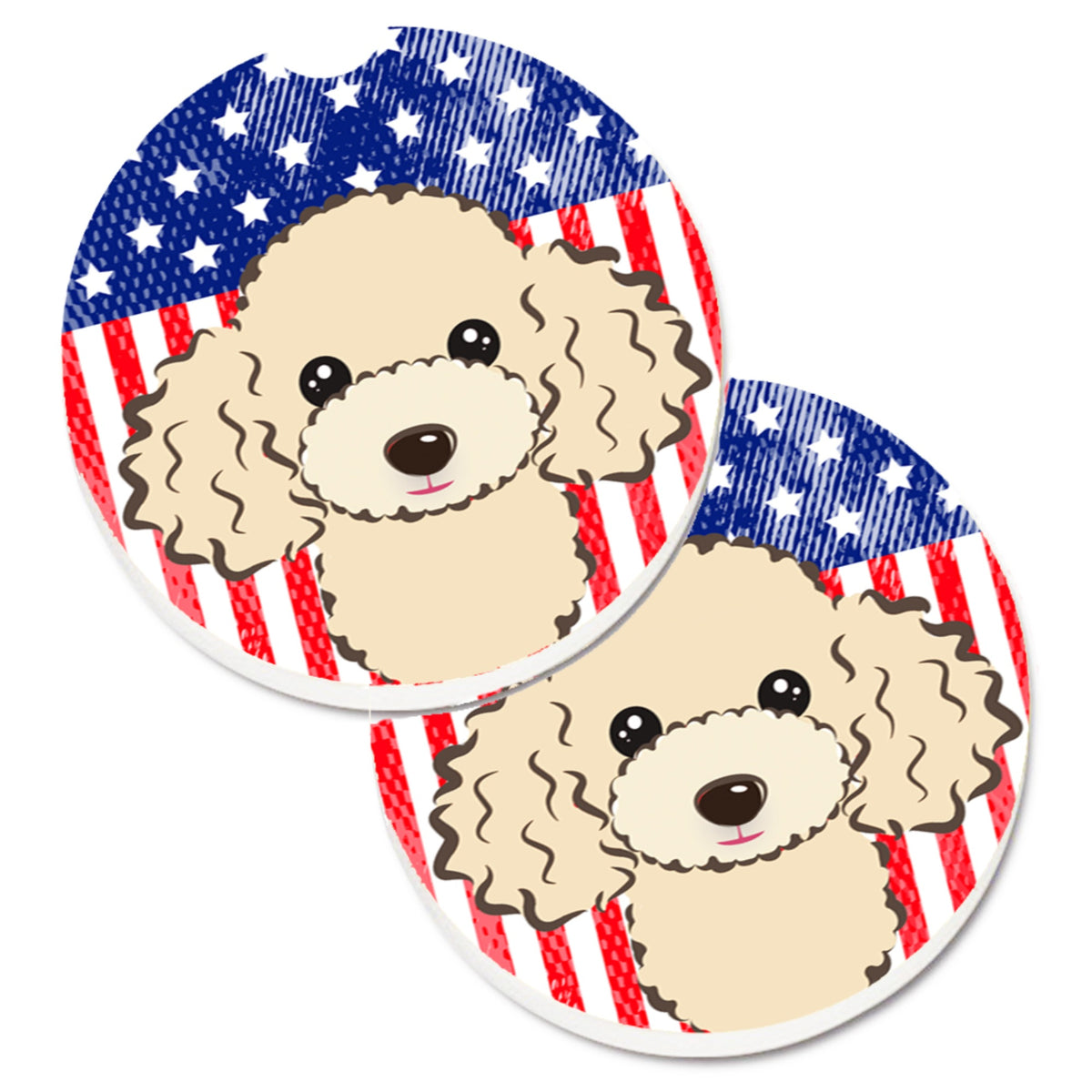 'Caroline'S Treasures American Flag & Buff Poodle Set Of 2 Cup Holder Car Coasters Bb2188Carc, 2.56, Multicolor''