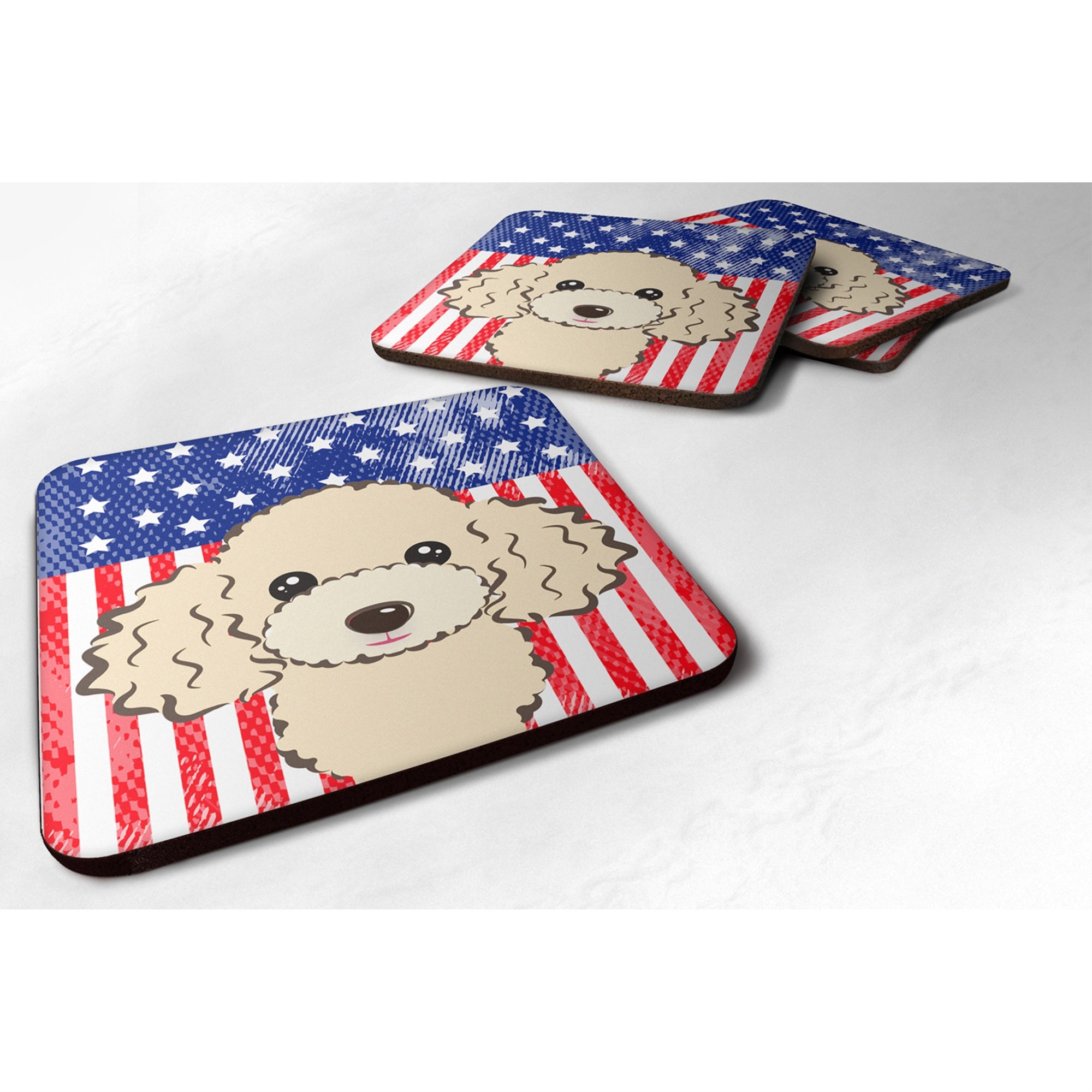 'Caroline'S Treasures Bb2188Fc American Flag And Buff Poodle Foam Coaster (Set Of 4), 3.5'''', Multicolor''