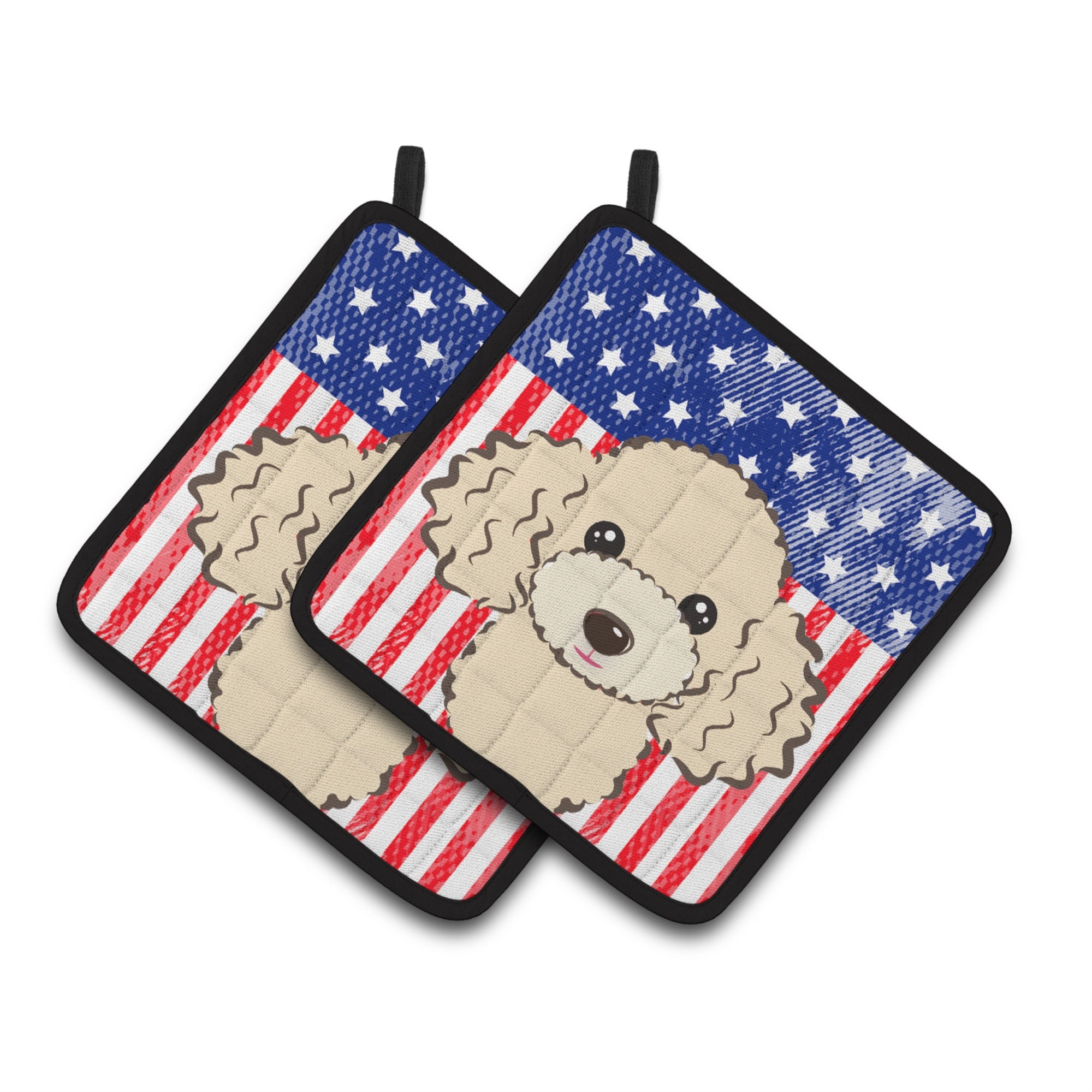 'Caroline'S Treasures American Flag & Buff Poodle Pair Of Pot Holders Bb2188Pthd, 7.5Hx7.5W, Multicolor''