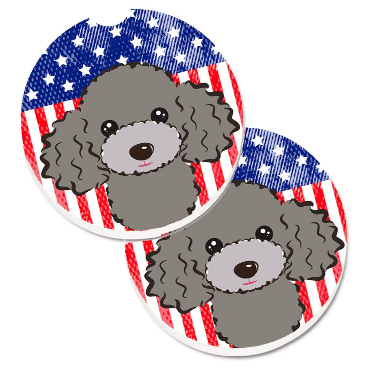 'Caroline'S Treasures American Flag & Silver Gray Poodle Set Of 2 Cup Holder Car Coasters Bb2189Carc, 2.56, Multicolor''