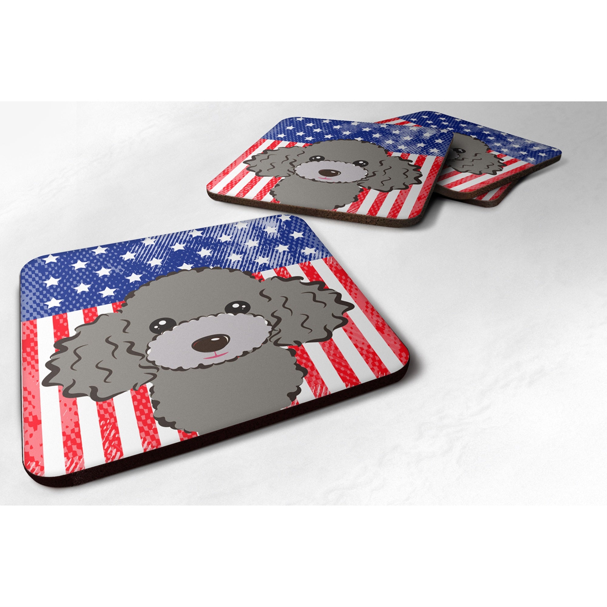 'Caroline'S Treasures Bb2189Fc American Flag And Silver Gray Poodle Foam Coaster (Set Of 4), 3.5'''', Multicolor''