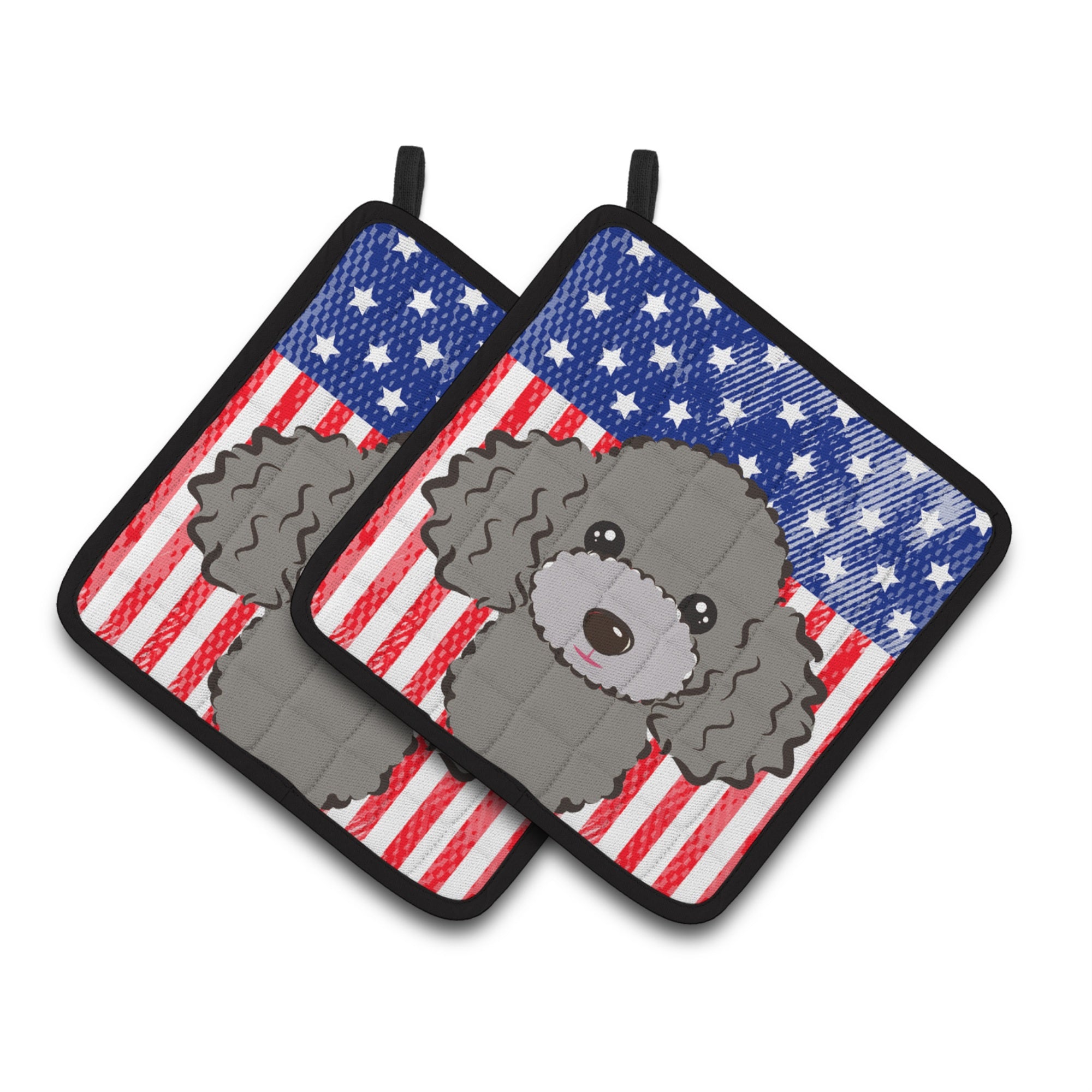 'Caroline'S Treasures American Flag & Silver Gray Poodle Pair Of Pot Holders Bb2189Pthd, 7.5Hx7.5W, Multicolor''