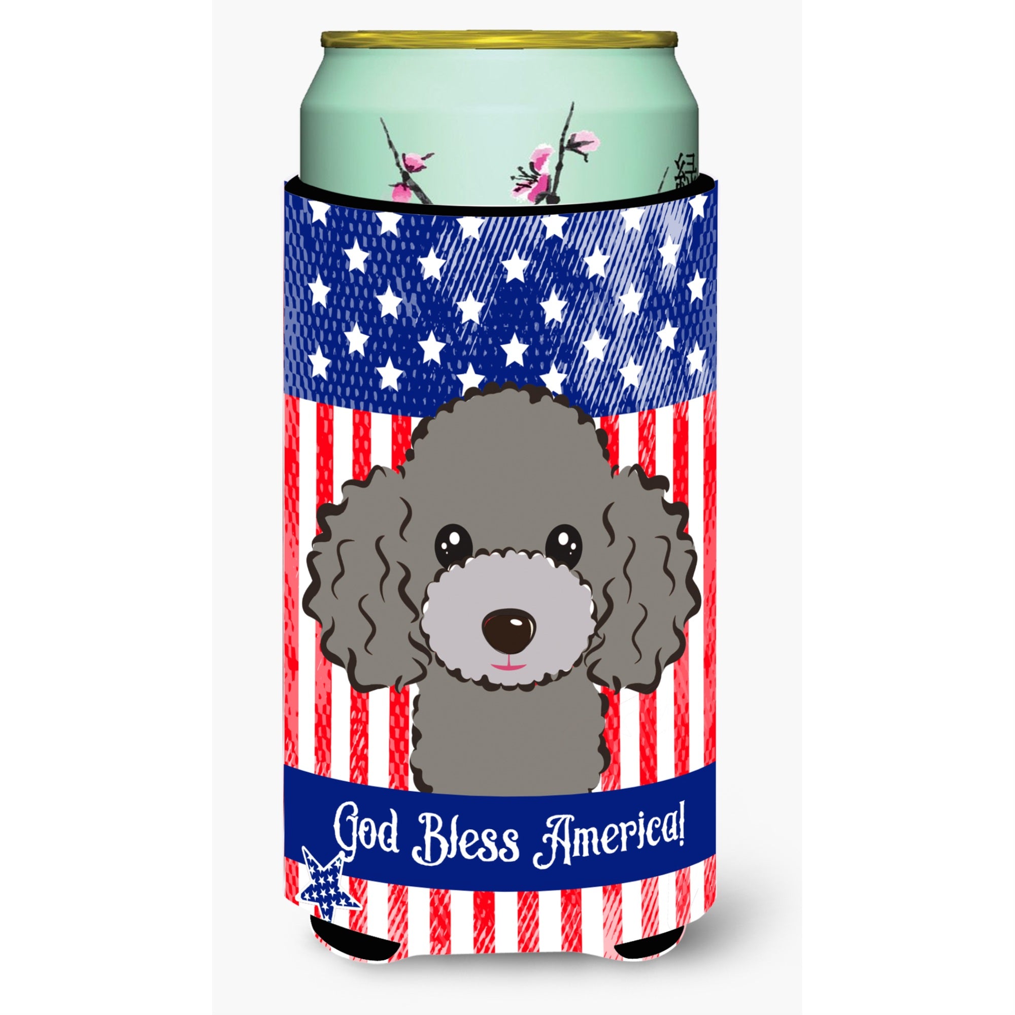 'Caroline'S Treasures Bb2189Tbc ''''God Bless American Flag With Silver Gray Poodle'''' Tall Boy Hugger Koozie, Multicolor''