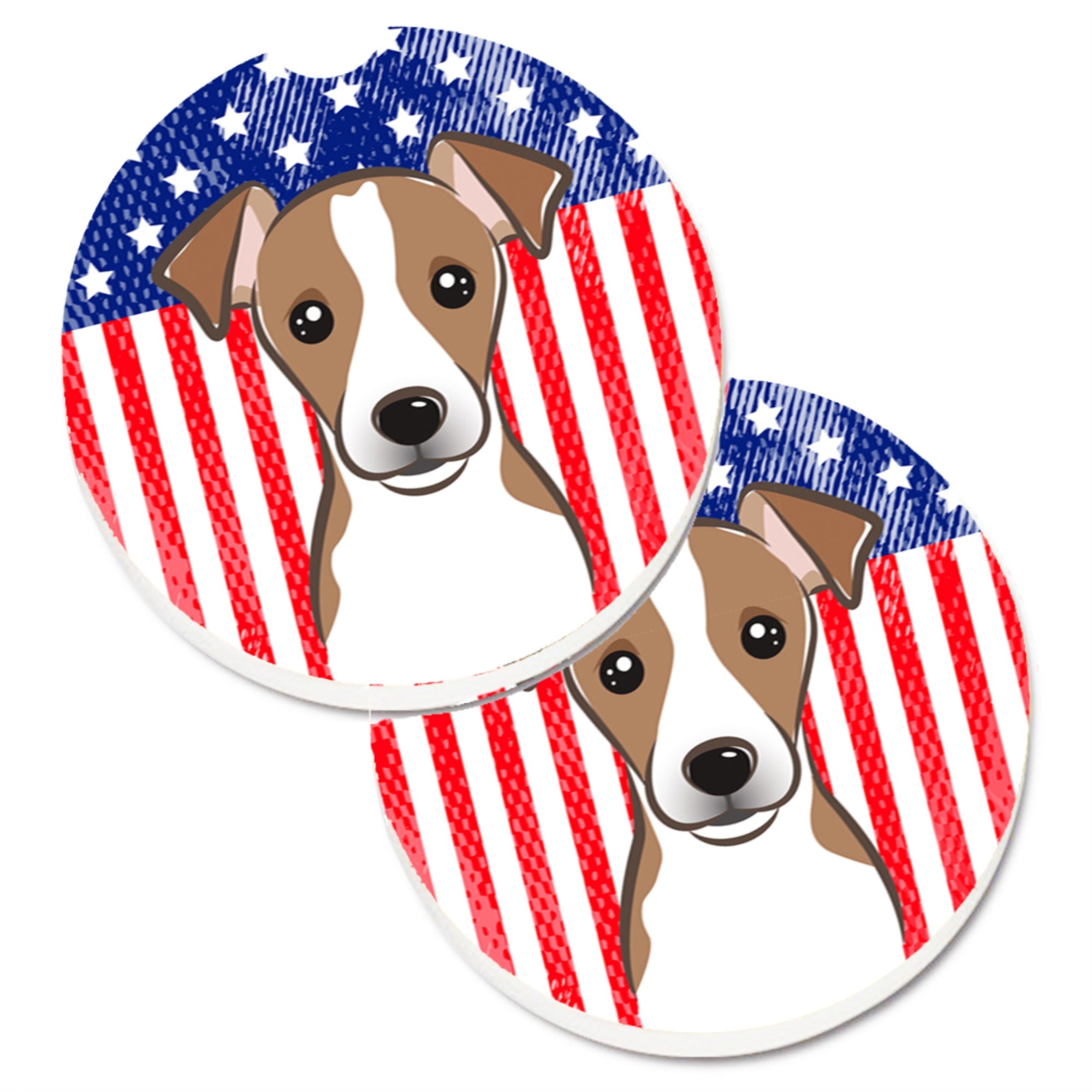 'Caroline'S Treasures American Flag & Jack Russell Terrier Set Of 2 Cup Holder Car Coasters Bb2190Carc, 2.56, Multicolor''