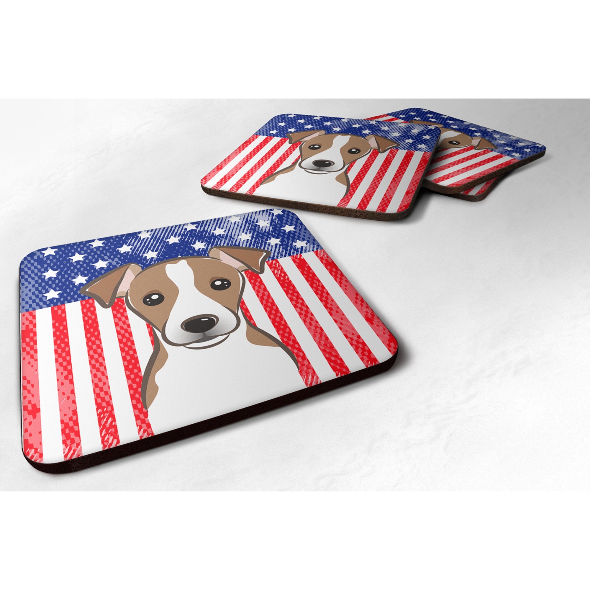 'Caroline'S Treasures Bb2190Fc American Flag And Jack Russell Terrier Foam Coaster (Set Of 4), 3.5'''', Multicolor''