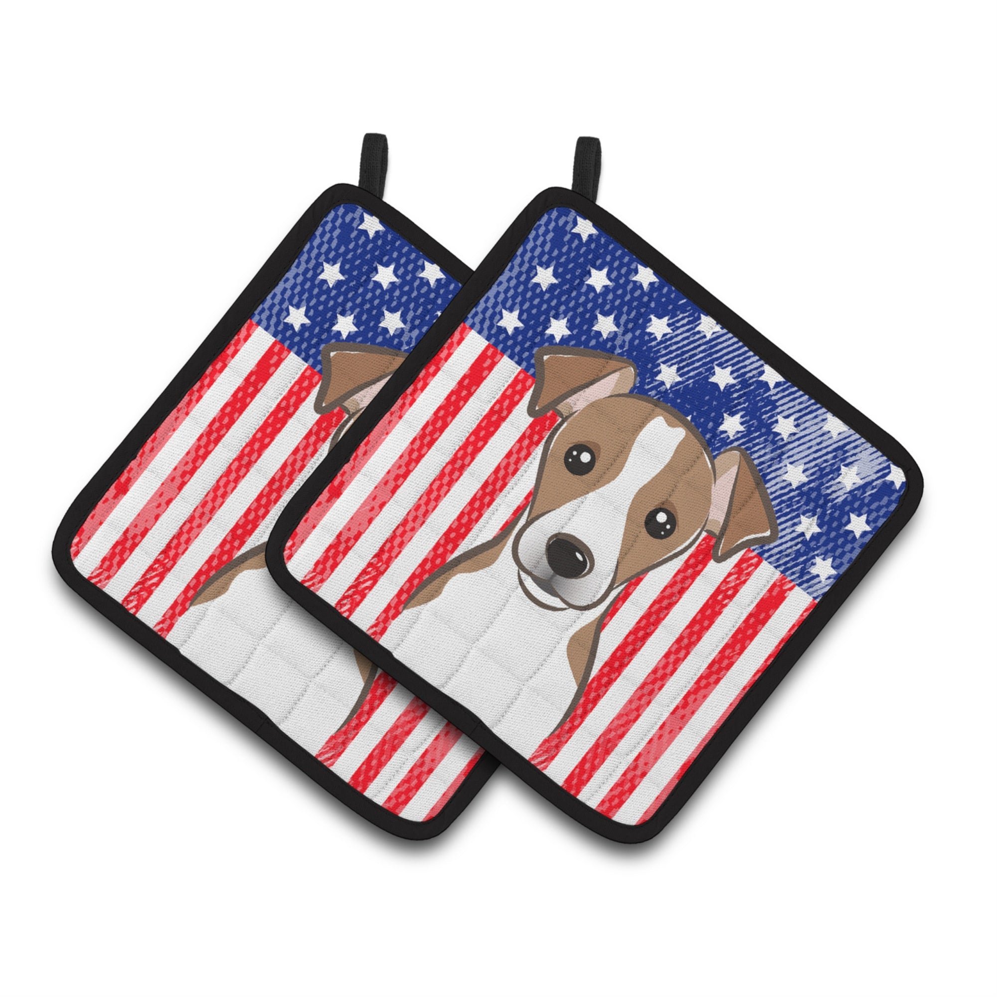 'Caroline'S Treasures American Flag & Jack Russell Terrier Pair Of Pot Holders Bb2190Pthd, 7.5Hx7.5W, Multicolor''