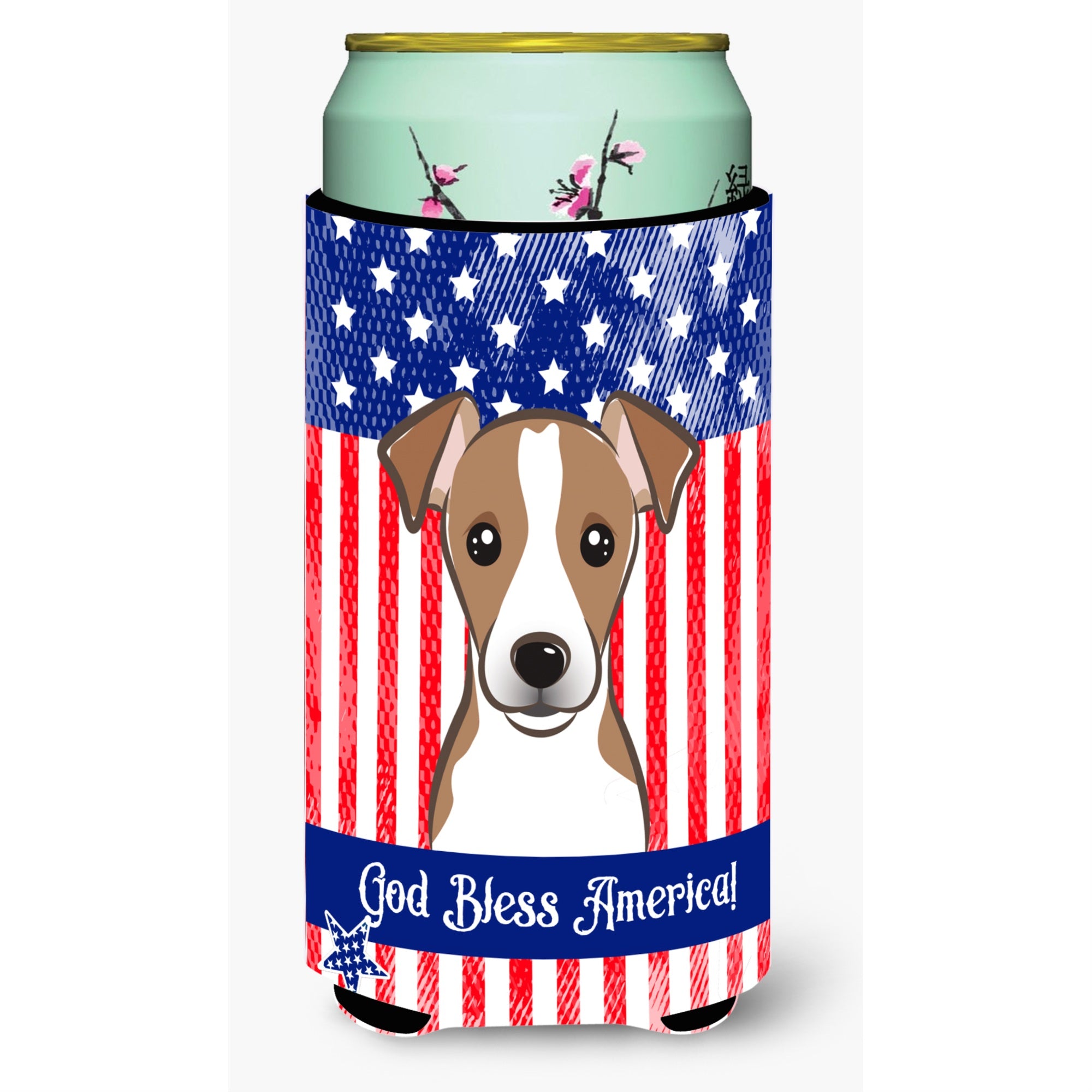 'Caroline'S Treasures Bb2190Tbc ''''God Bless American Flag With Jack Russell Terrier'''' Tall Boy Hugger Koozie, Multicolor''