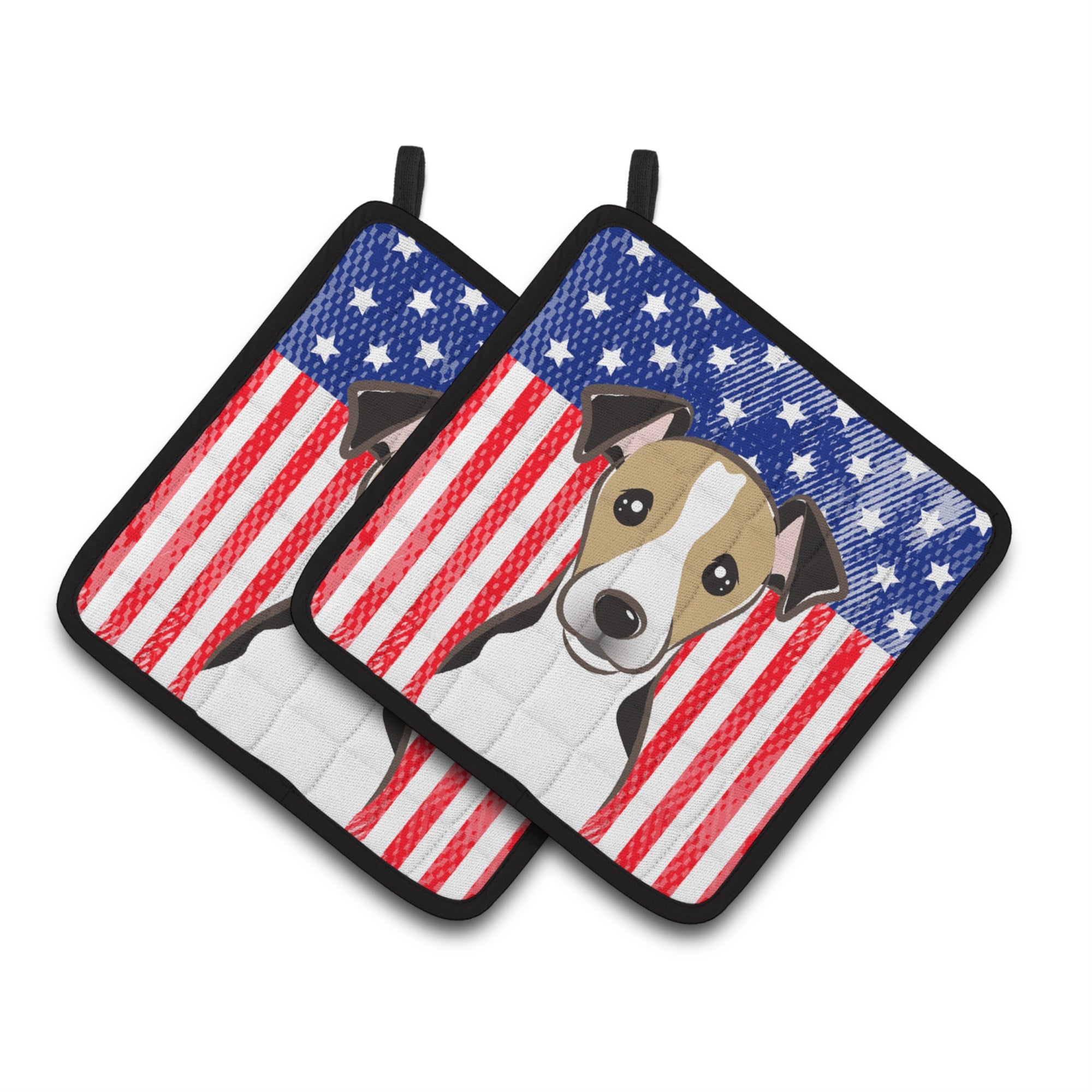 'Caroline'S Treasures American Flag & Jack Russell Terrier Pair Of Pot Holders Bb2191Pthd, 7.5Hx7.5W, Multicolor''