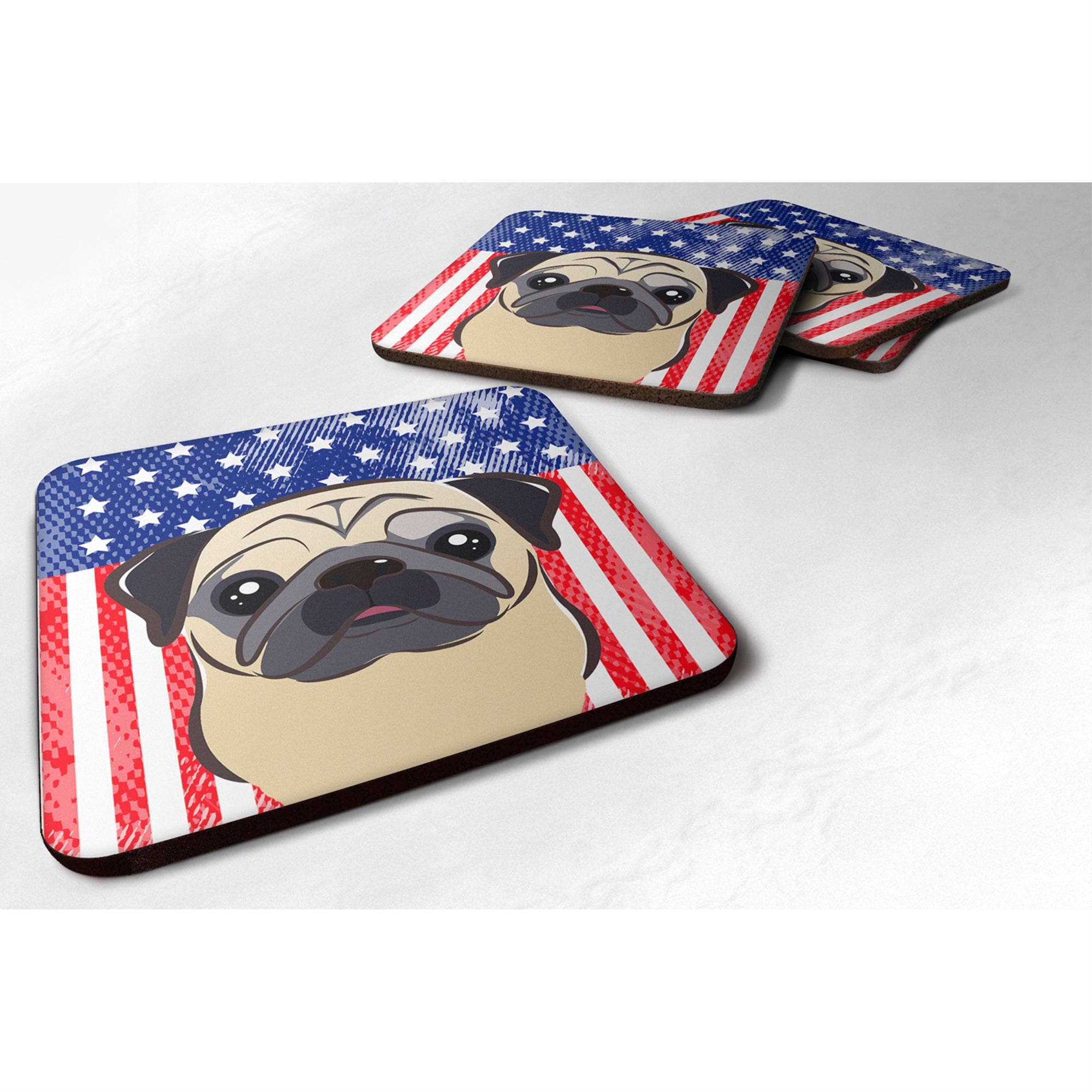'Caroline'S Treasures Bb2192Fc American Flag And Fawn Pug Foam Coaster (Set Of 4), 3.5'''', Multicolor''
