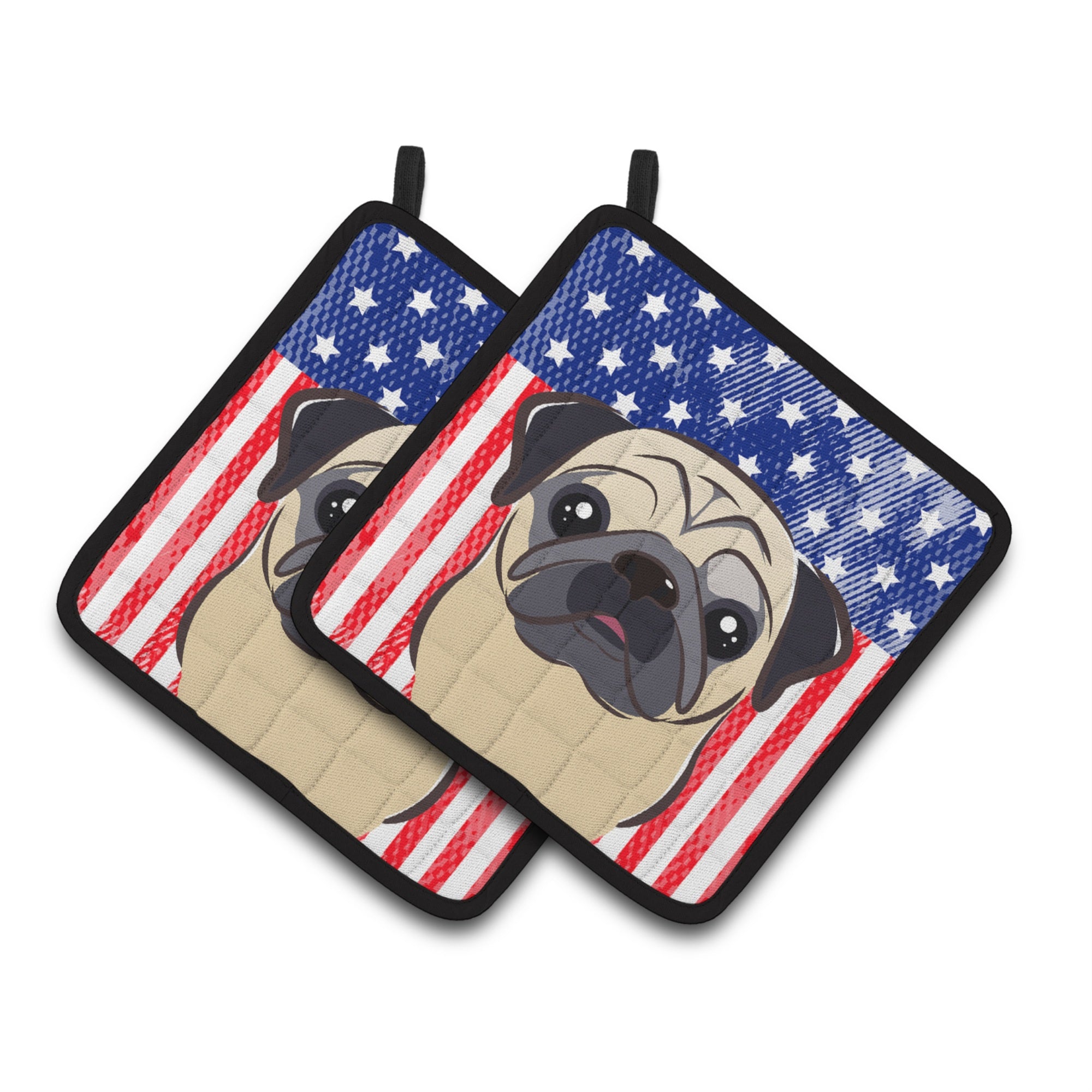 'Caroline'S Treasures American Flag & Fawn Pug Pair Of Pot Holders Bb2192Pthd, 7.5Hx7.5W, Multicolor''