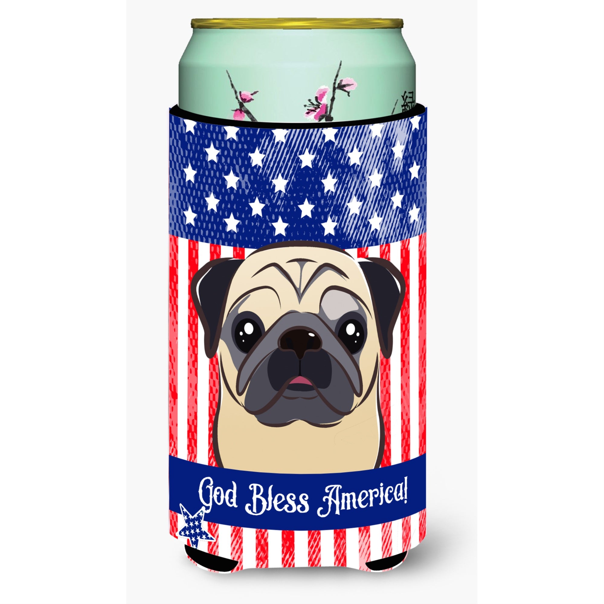 'Caroline'S Treasures Bb2192Tbc ''''God Bless American Flag With Fawn Pug'''' Tall Boy Hugger Koozie, Multicolor''