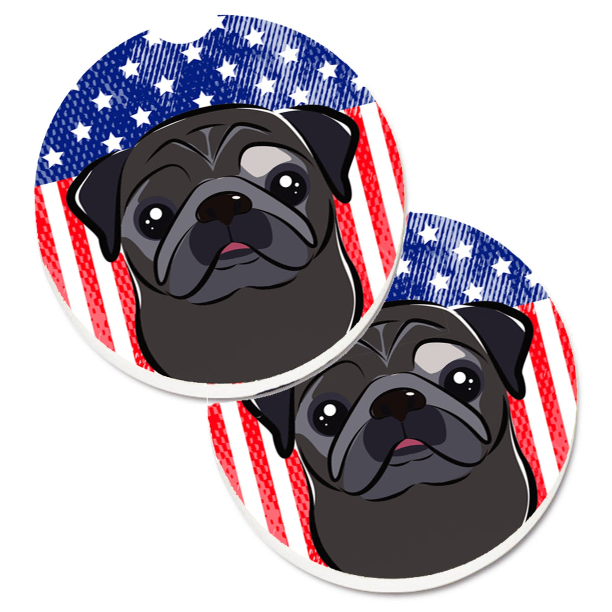 'Caroline'S Treasures American Flag & Black Pug Set Of 2 Cup Holder Car Coasters Bb2193Carc, 2.56, Multicolor''