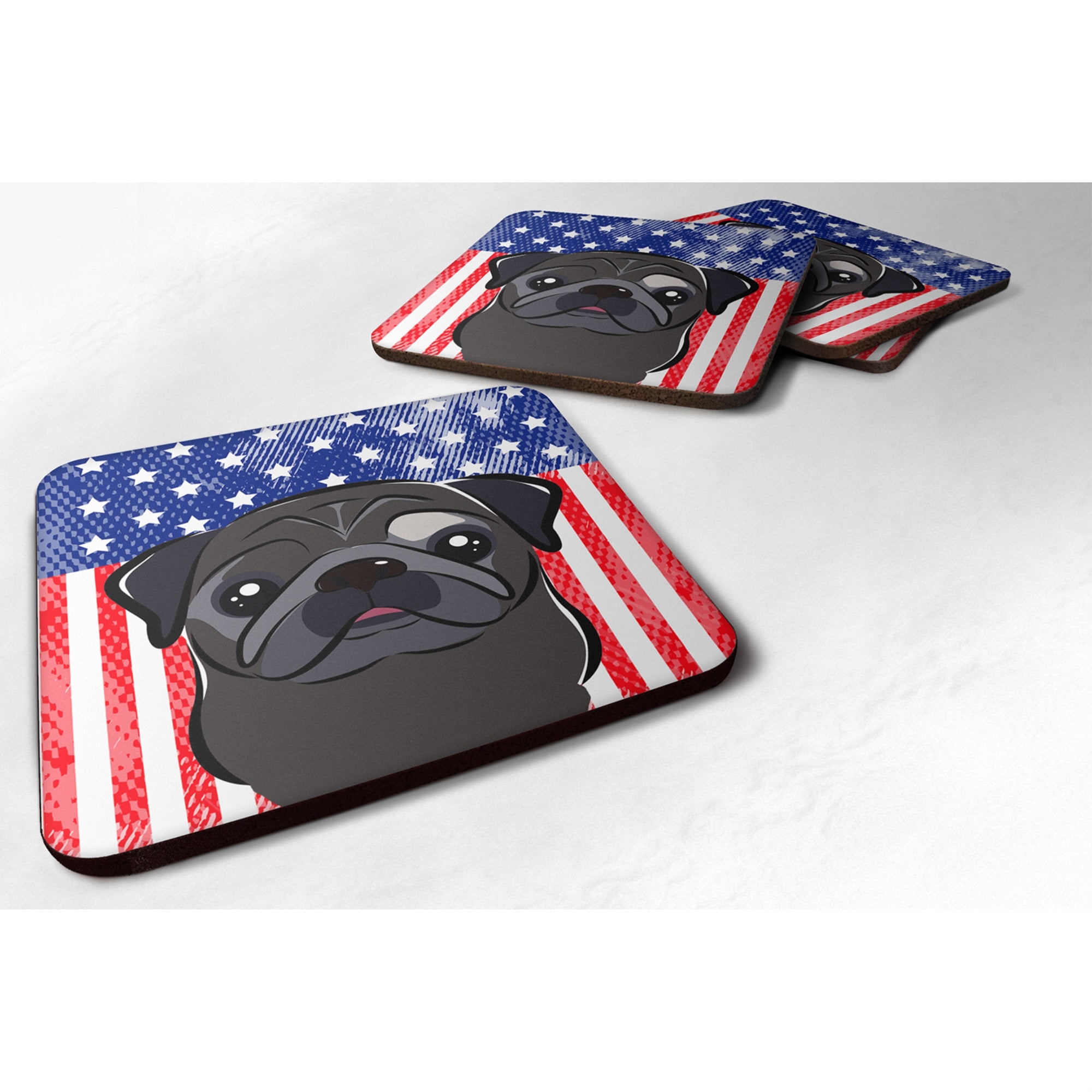 'Caroline'S Treasures Bb2193Fc American Flag And Black Pug Foam Coaster (Set Of 4), 3.5'''', Multicolor''