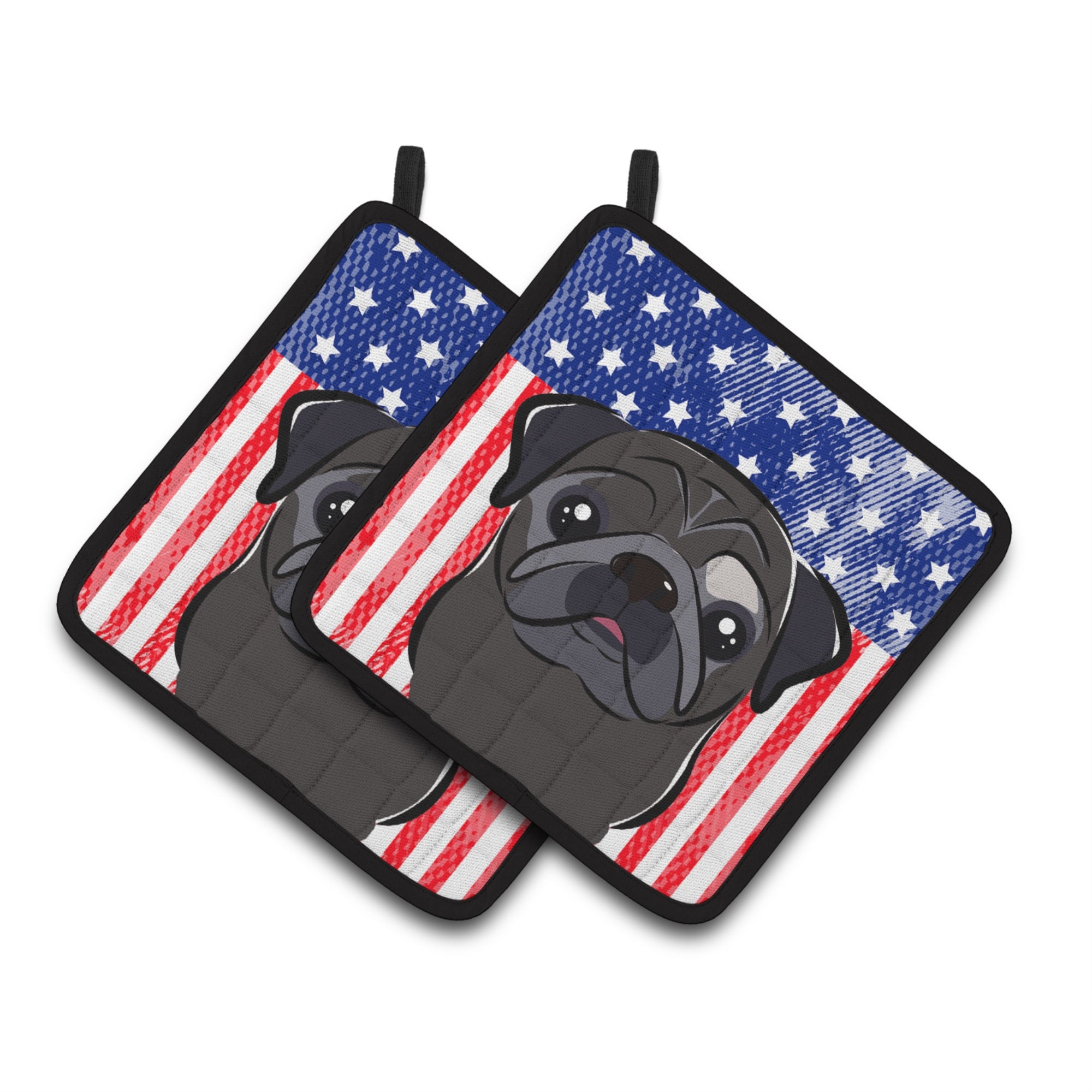 'Caroline'S Treasures American Flag & Black Pug Pair Of Pot Holders Bb2193Pthd, 7.5Hx7.5W, Multicolor''