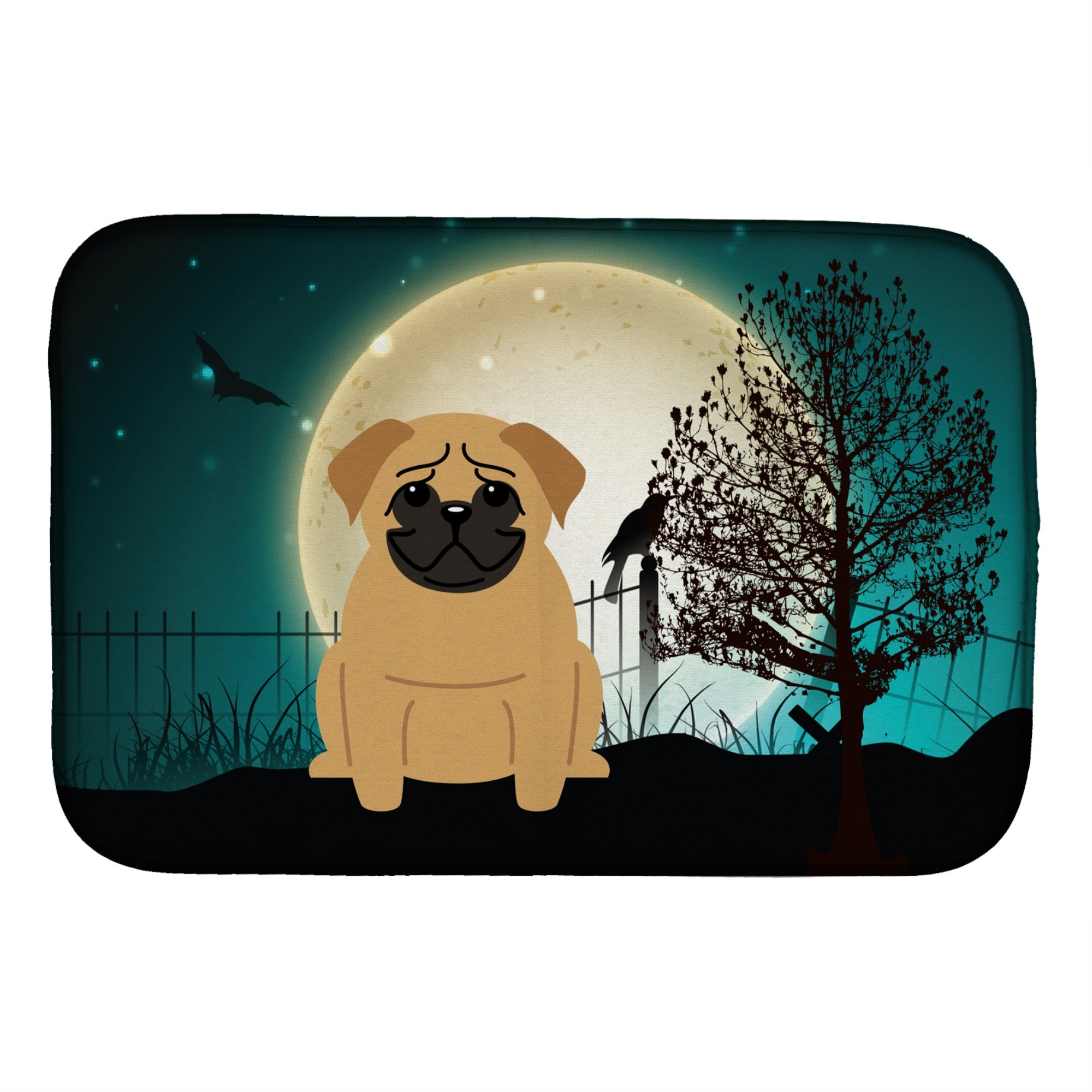 'Caroline'S Treasures Halloween Scary Pug Brown Dish Drying Mat, 14'''' X 21''''''