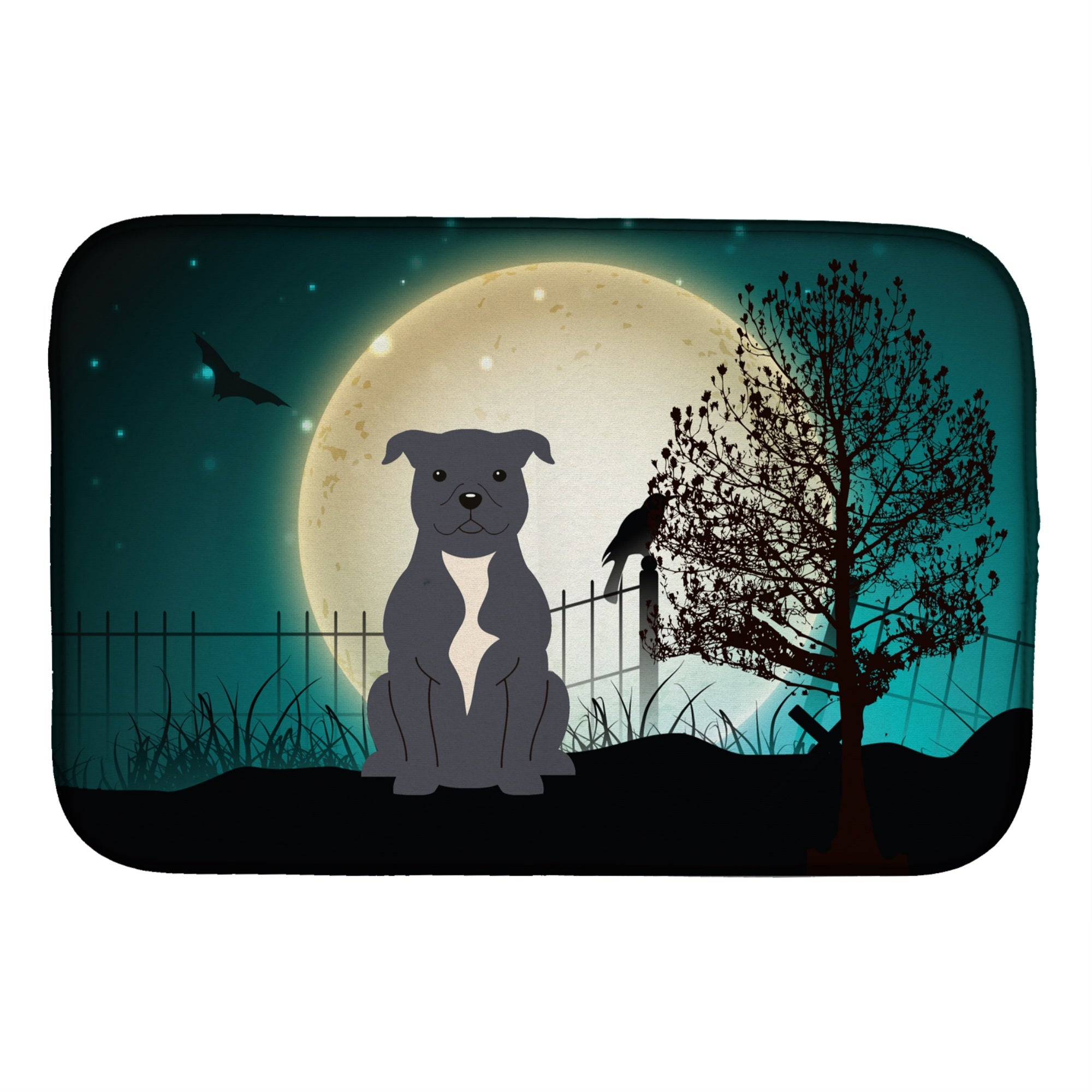 'Caroline'S Treasures Halloween Scary Staffordshire Bull Terrier Blue Dish Drying Mat, 14'''' X 21''''''