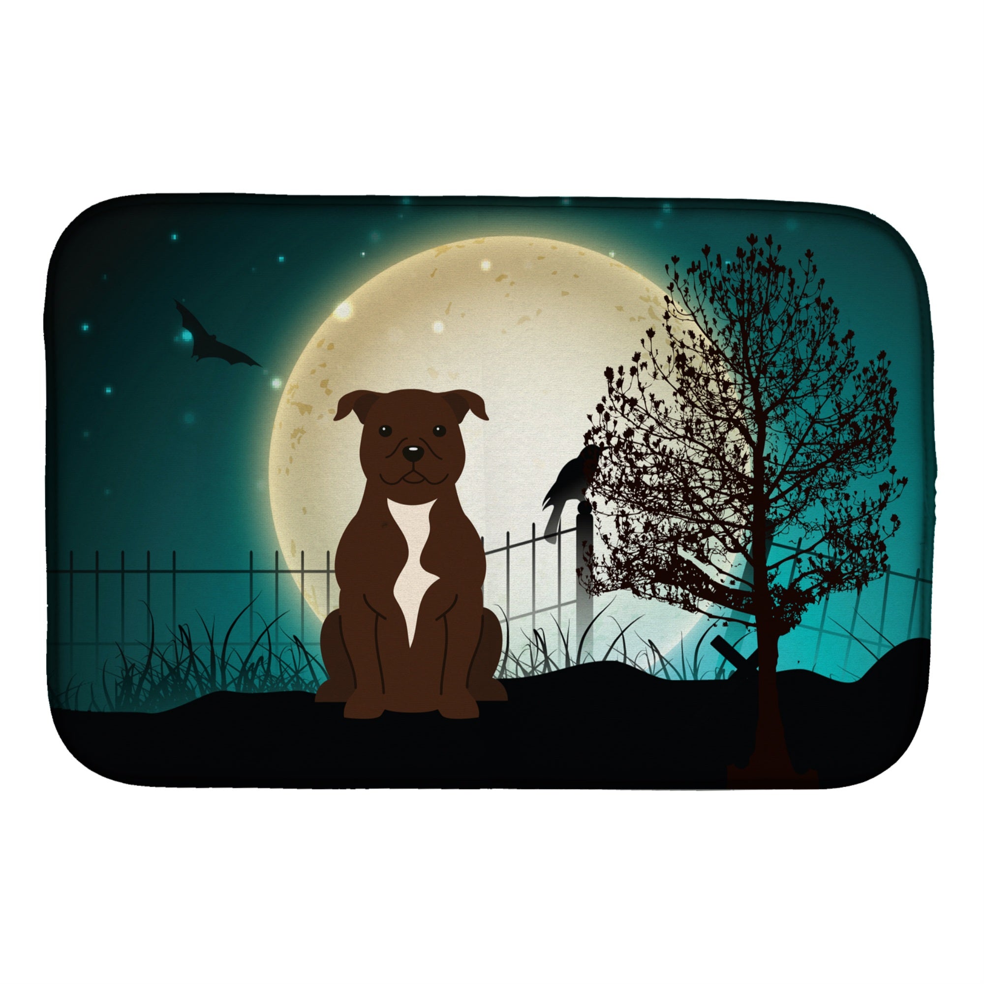 'Caroline'S Treasures Halloween Scary Staffordshire Bull Terrier Chocolate Dish Drying Mat, 14'''' X 21''''''