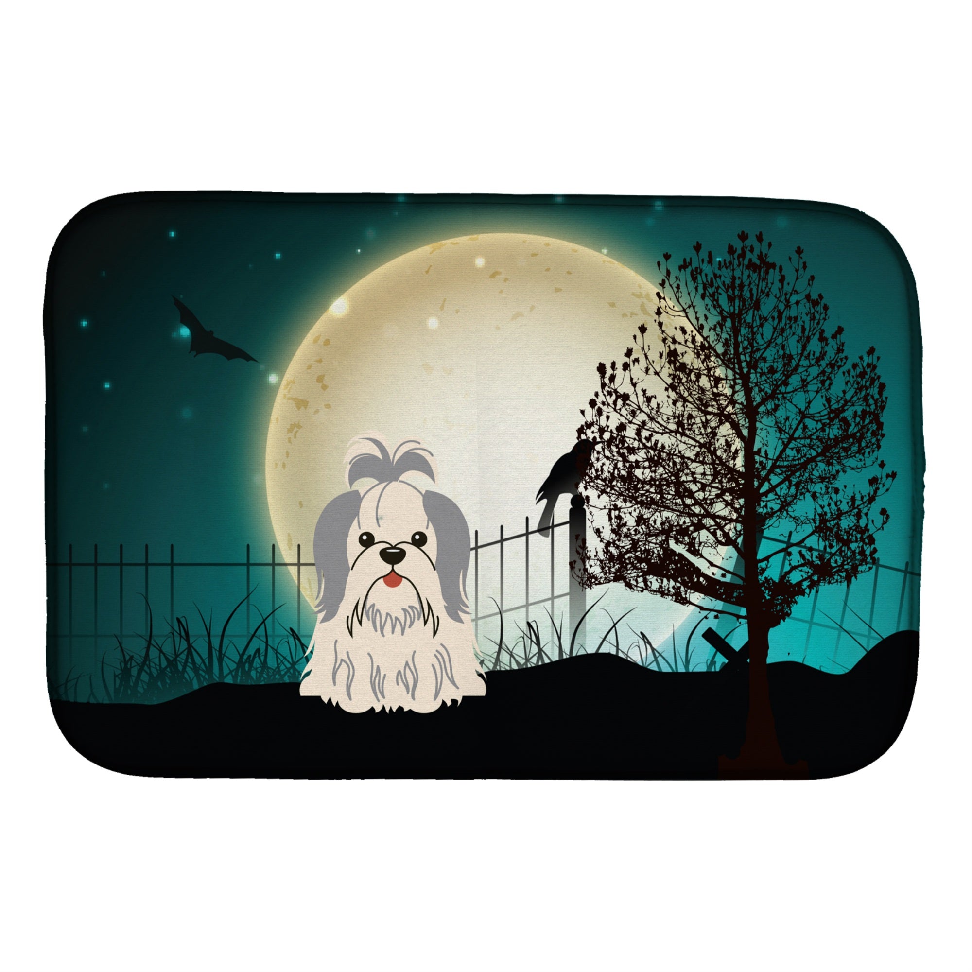 'Caroline'S Treasures Halloween Scary Shih Tzu Silver White Dish Drying Mat, 14'''' X 21''''''